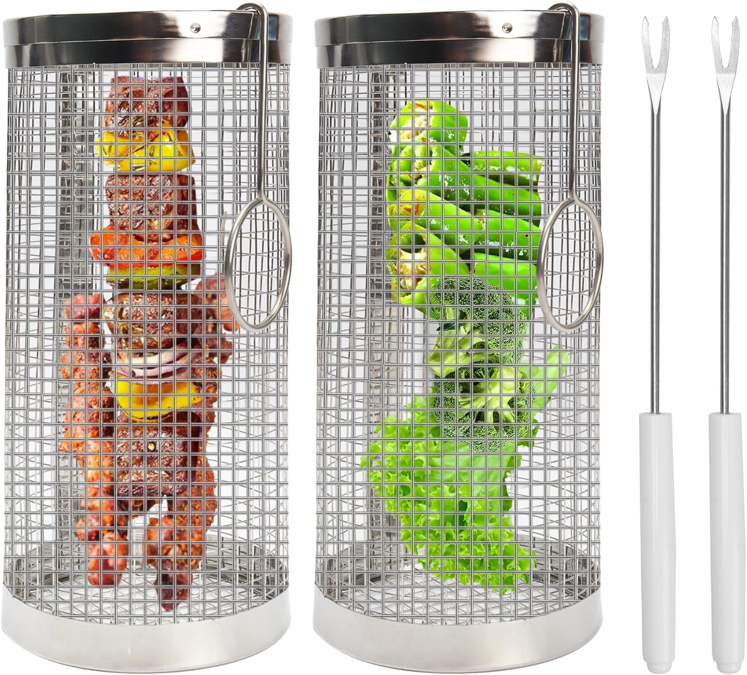 KATKLIU Grillkorb Set 2-teilig Aus Edelstahl 304 - Mit Zubehör Für Camping & Garten