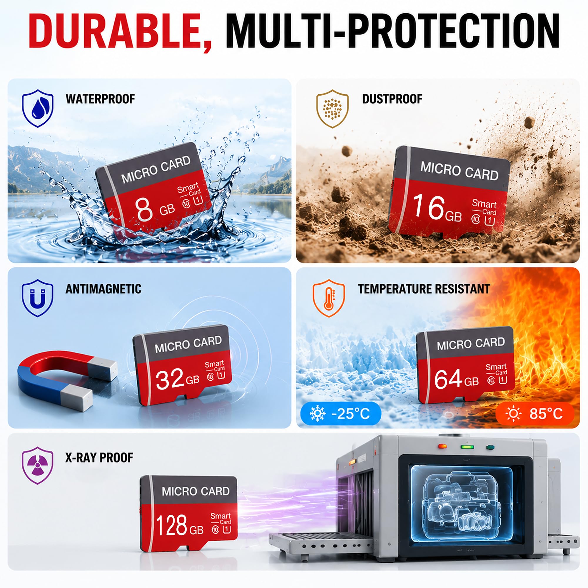 Confezione da 2 schede di memoria Micro SD da 64 GB, classe 10, U3, con adattatore per smartphone, tablet e fotocamere