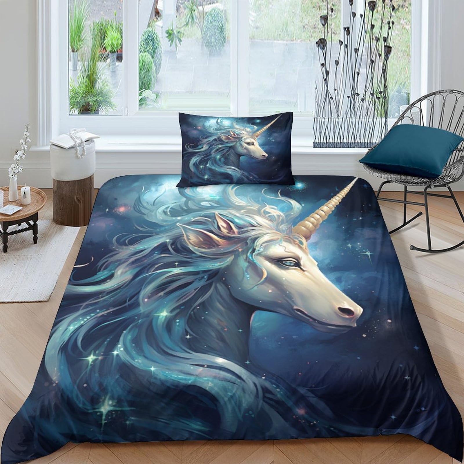 Housse de couette licorne respirante et super douce en microfibre 135x200cm