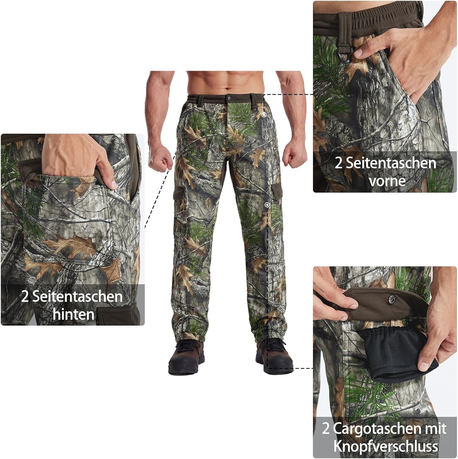 LOOGU Men's Fleece Lined Insulation Camo Hunting Pants Windproof Water-Resistant Softshell Tactical Pants for Men - Image 4