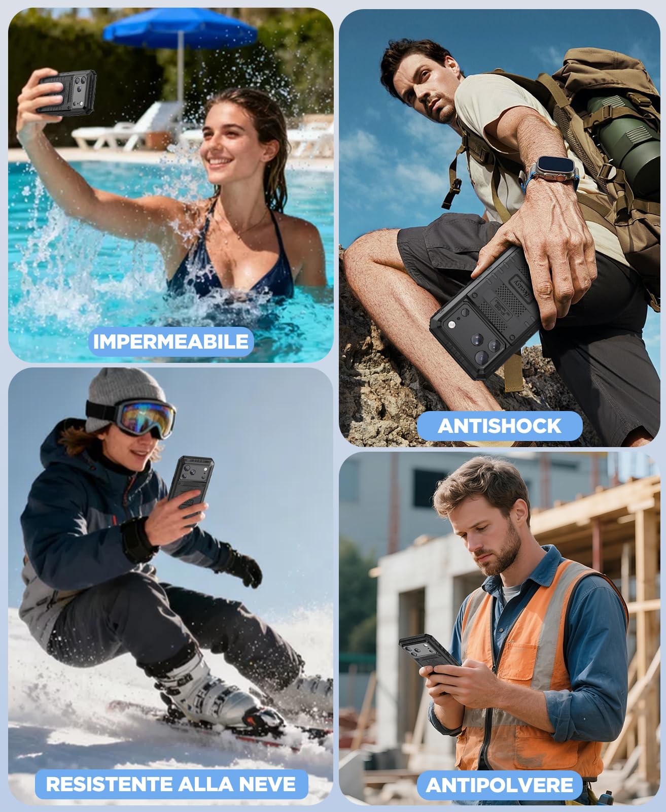Beeasy Cover per iPhone 17 Pro Max IP68 Impermeabile Custodia Militare Antiurto Resistente 360° Metallo Armor Protezione Schermo Integrata Rugged Robusta Indistruttibile Subacquea Antipolvere Nero
