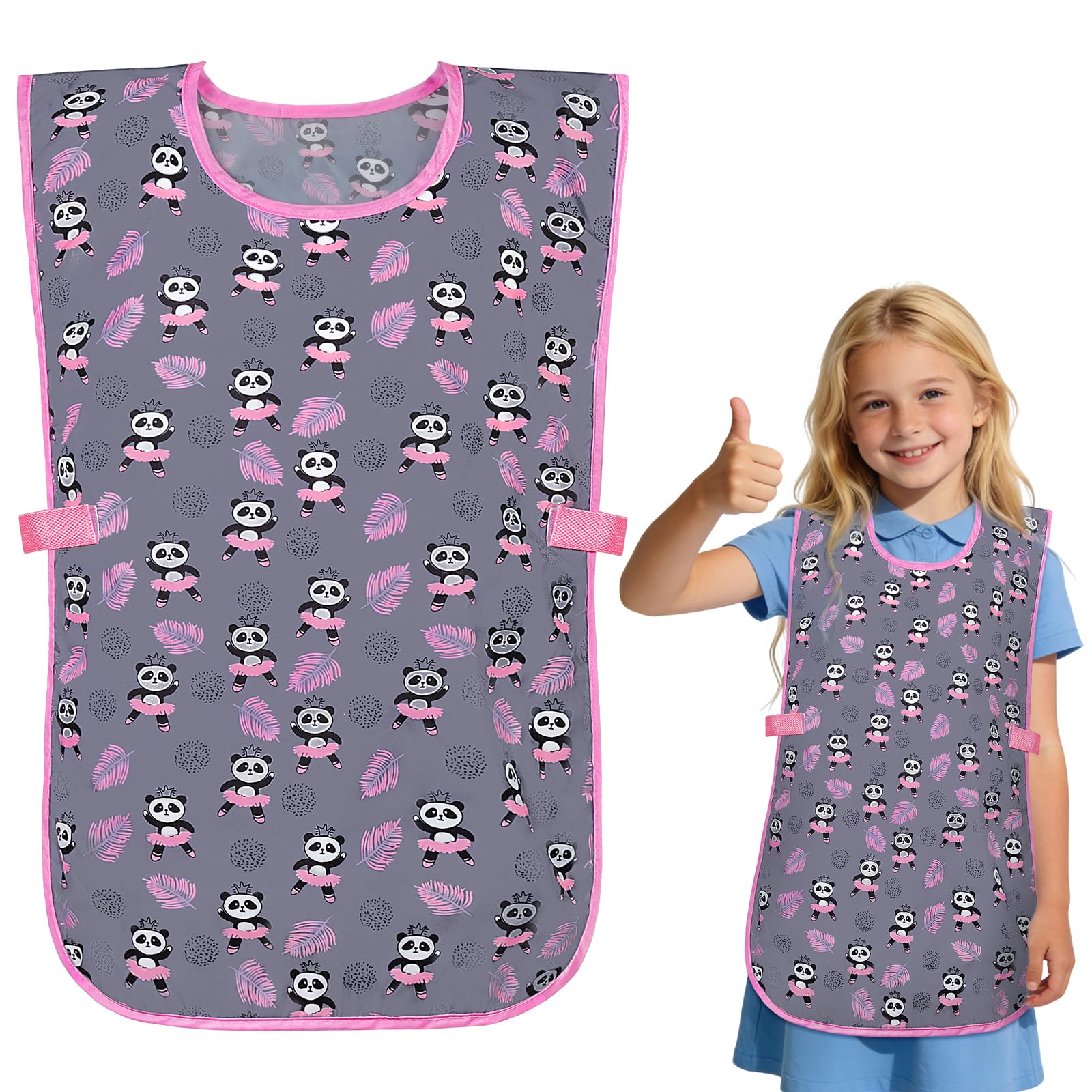 DiULi Kids Apron with Panda Design, Pink Sleeveless Art Smock with Adjustable Side Straps