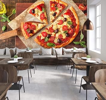 Delicious Pizza Wall Mural, Food Theme Peel and Stick Self-Adhesive Wallpaper, Removable Large Poster Wall Sticker for Bedroom Living Room 55" Wx40 H