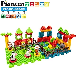 Picasso Toys PTB100 100pcs Hedgehog Block 3D Building Blocks Tiles Safari Theme Set Learning Playset STEM Toy Set Educational Kit Child Brain Development Preschool Kindergarten Toy for Age 3 & Up