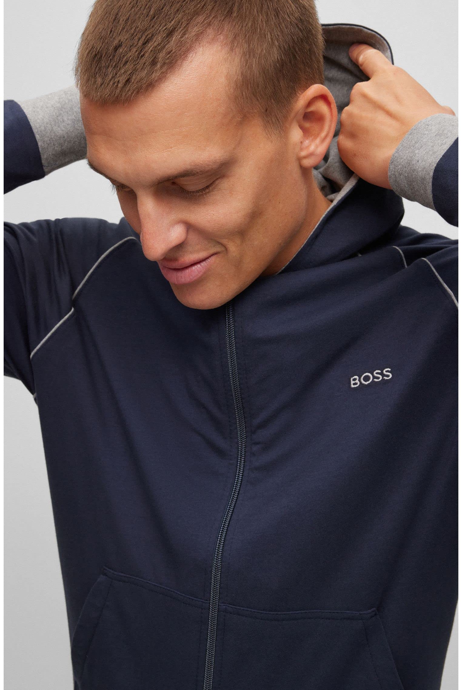BOSS Herren Mix&Match Jacket H Jacke mit Kapuze aus Stretch-Baumwolle mit Paspeln und Logo