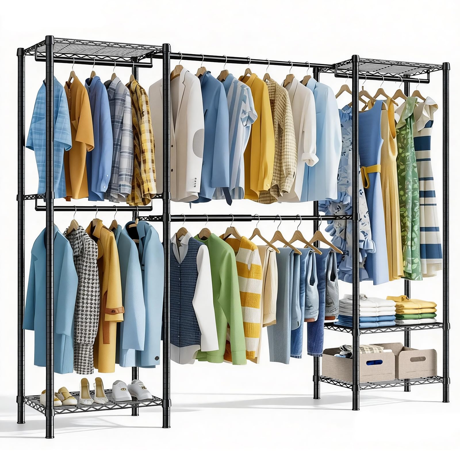 Organizador de Metal para Ropa Armario, Closet Armables para Ropa con Barra Extensible Ajustable 177–229 CM, Perchero Armable Metálico para Ropa Simple Puede Guardar Ropa, Zapato
