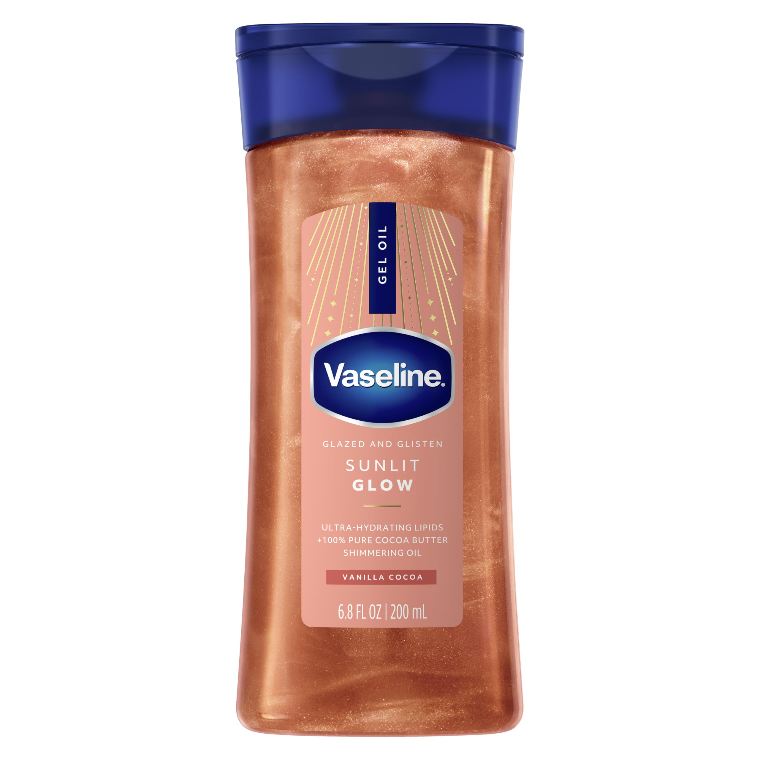 Vaseline Glazed and Glisten Sunlit Glow Body Gel Oil Vanilla Cocoa Shimmering with Ultra-Hydrating Lipids and 100 Pure