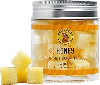 Bear Necessities Gourmet Sugar Cubes – Honey Infused Sugar Cubes Handcrafted w/ Pure Cane Sugar – Perfect for Tea, Coffee, Cocktails & Desserts – Hostess Gift & Bar Accessory - 70g Jar - About 35 Cubes