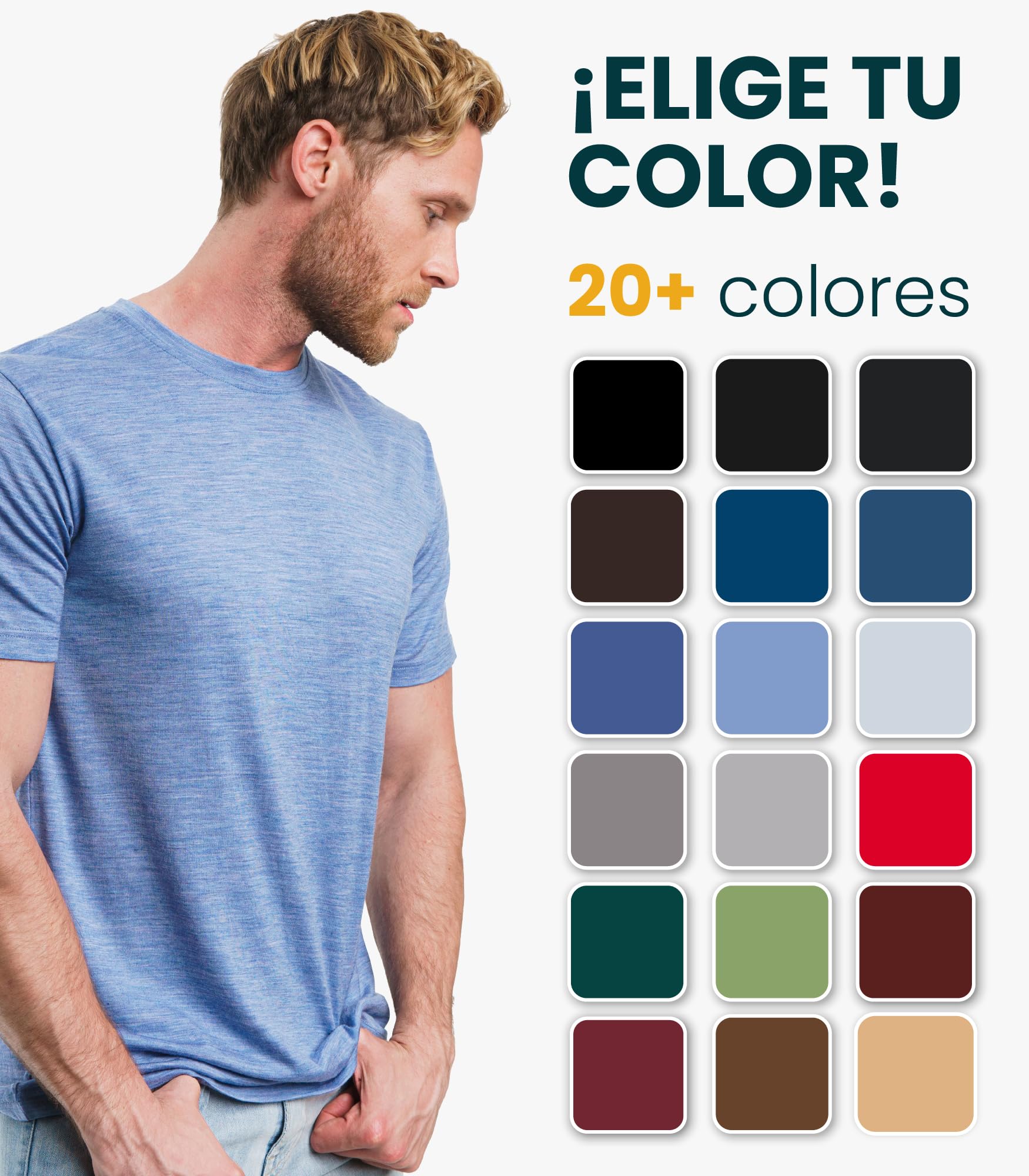 Merino.tech Camiseta Lana Merino Manga Corta Hombre - Camiseta Trekking Hombre Lana Merino Capa Base Ligera
