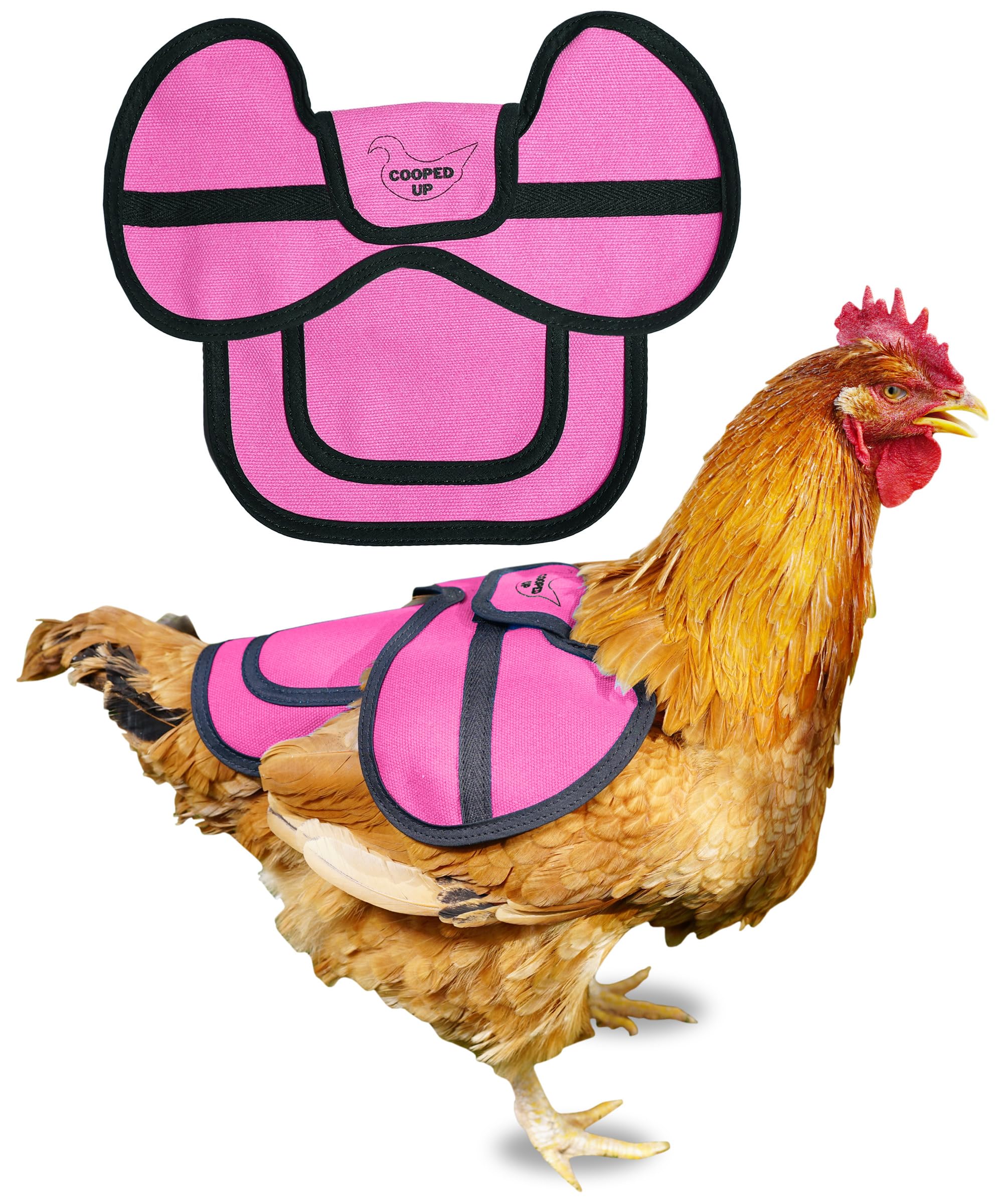 COOPED UP Canvas Chicken Saddle for Medium-Large Hens with Larger Wing Cover and Adjustable Straps - Pink