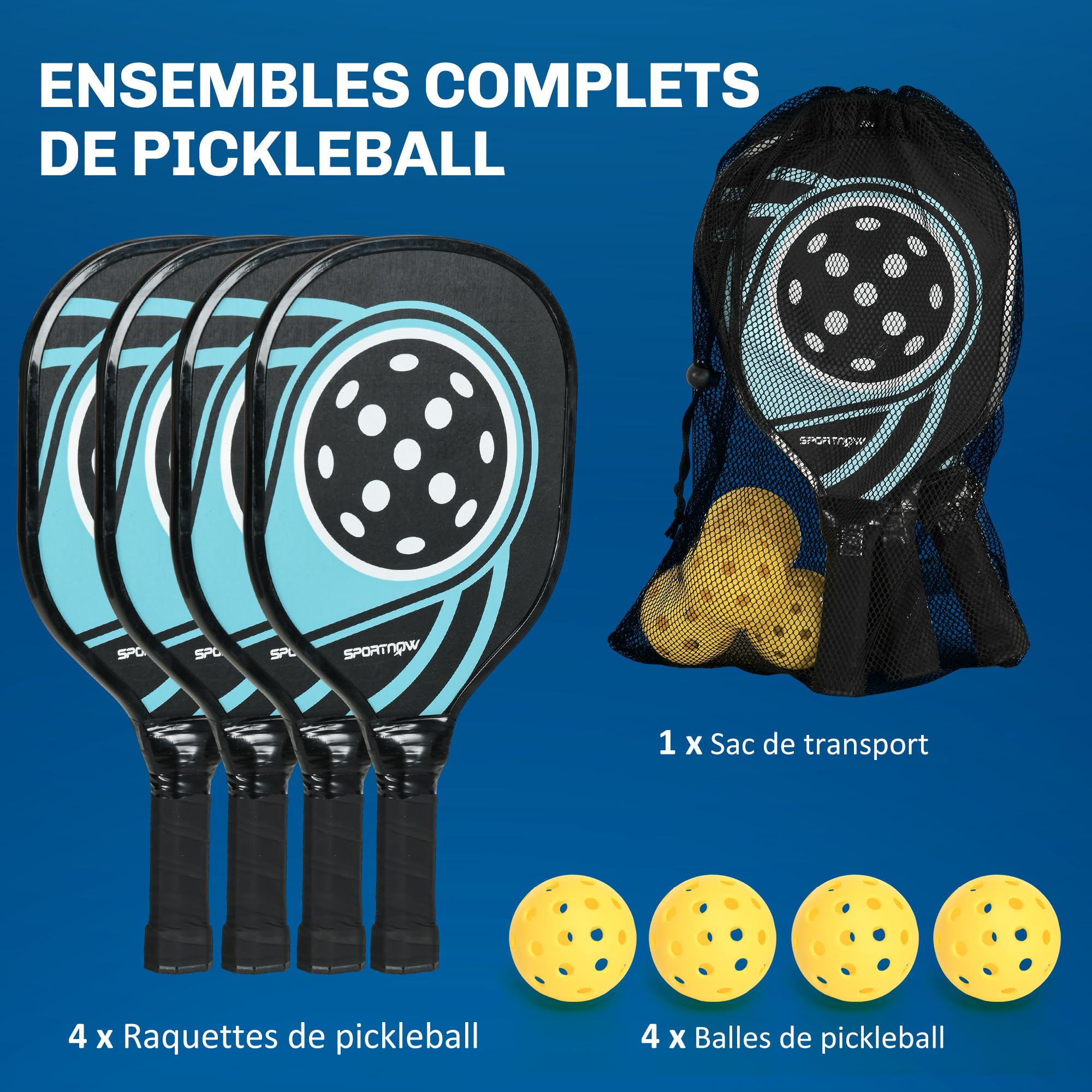 SPORTNOW Set palas pickleball per principianti e amatori, 4 pz