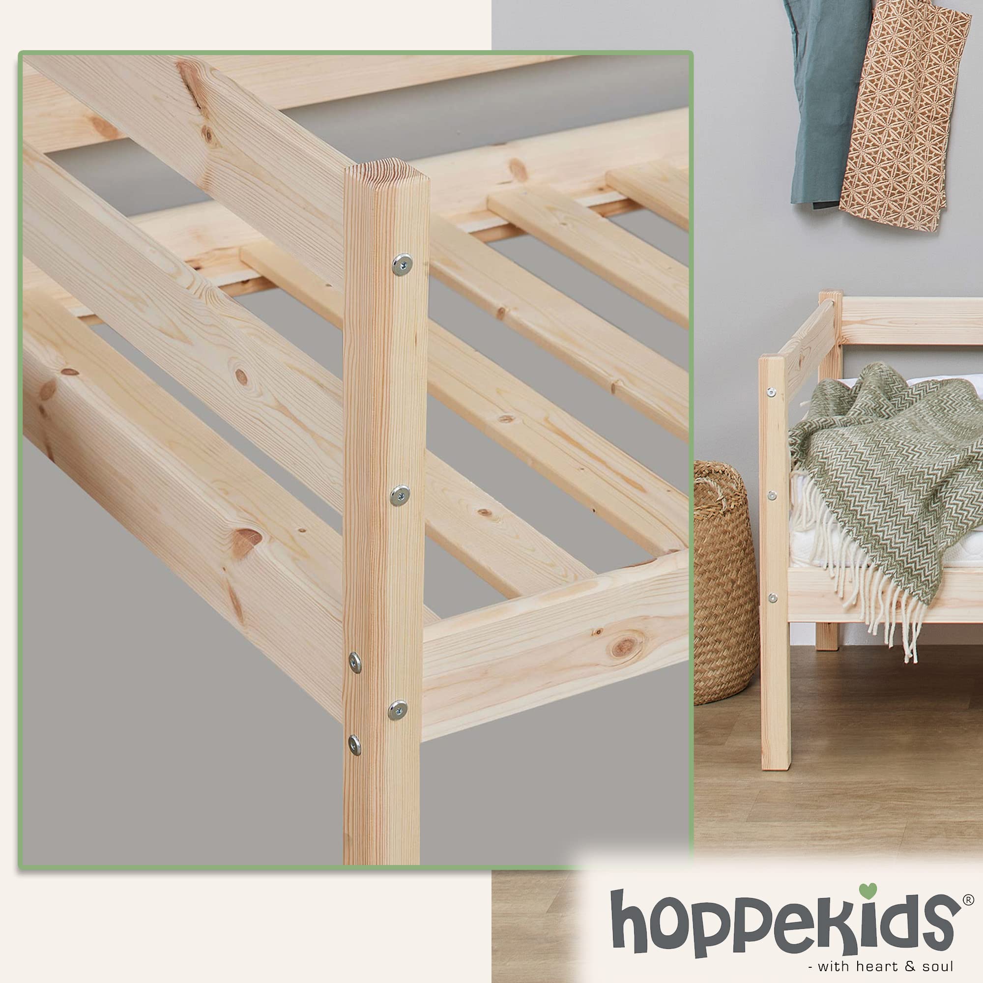 Hoppekids ECO Comfort Lit Enfant avec sommier à Lattes 70x160 Fabriqué à partir de pin Massif Bois Naturel