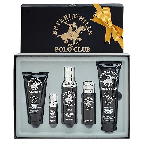 Beverly Hills Polo Club BHPC Colonge - Set de regalo para hombre, 5 piezas, Eau de Toilette, spray corporal, desodorante, gel de baño, fragancias