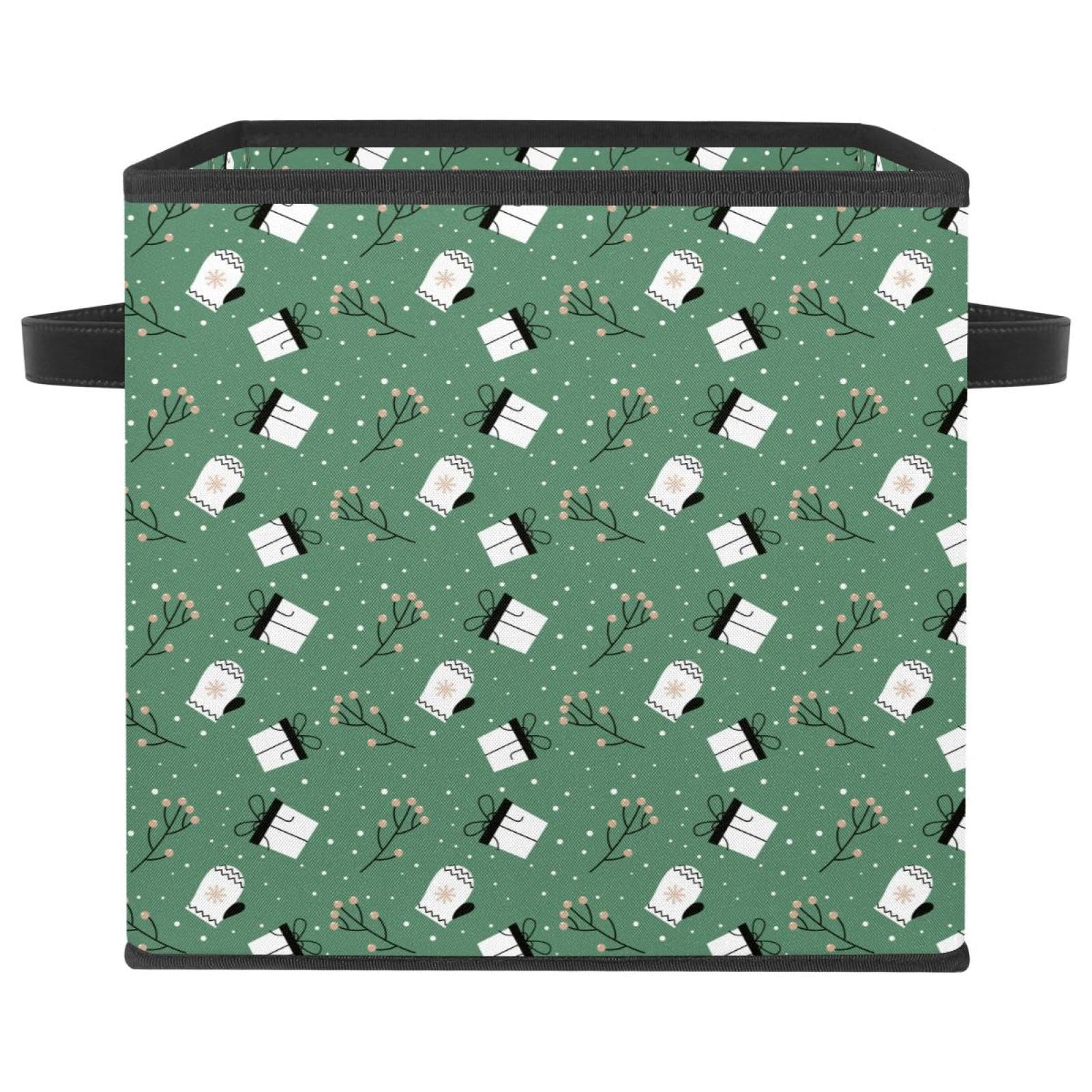 Boîte de rangement pliable cube en tissu vert pour placard et chambre