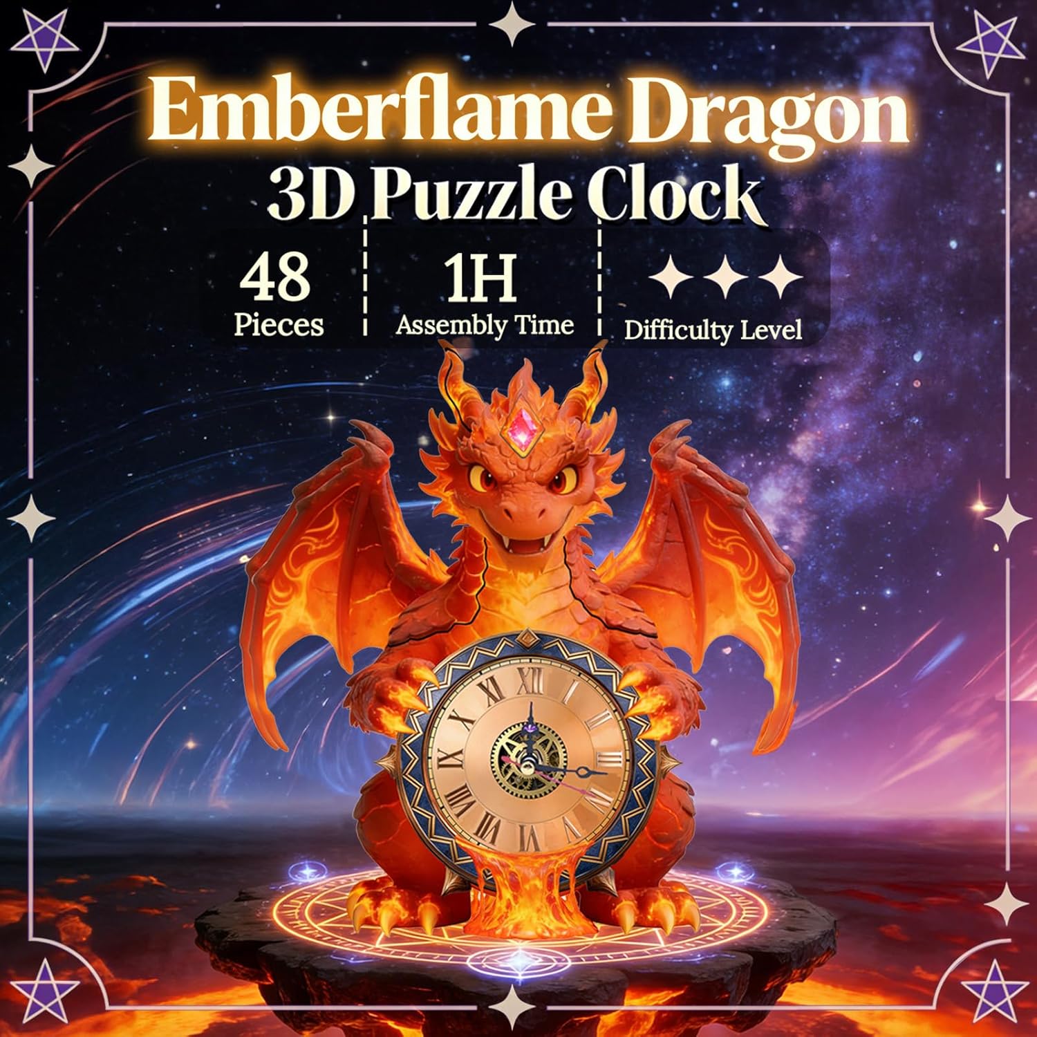 3D Stackable Dragon Puzzle Clock, Wooden 3D Puzzle for Adults & Kids, DIY Wooden Dragon Clock Kit with Dual Wall-Mounted & Desktop Placement, for DIY Enthusiasts & Adults