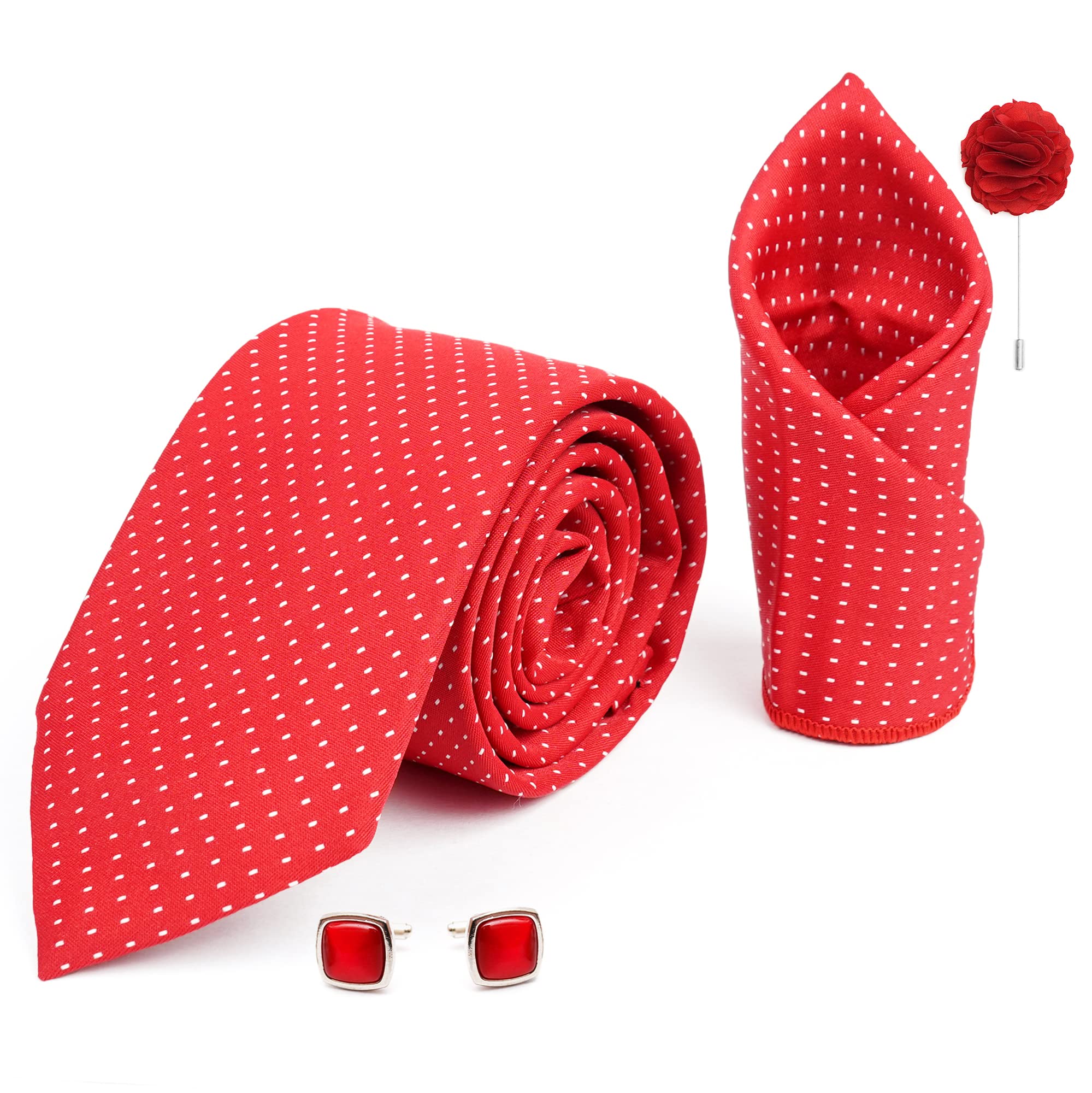 Tie for Men – Checkered Silk Neck Ties Set with Cufflinks Flower Pin, Pocket Square & Black Gift Box, Combo Necktie Sets for Office Wear, Formal Suits & Weddings (0, AXD1RX)-image-27