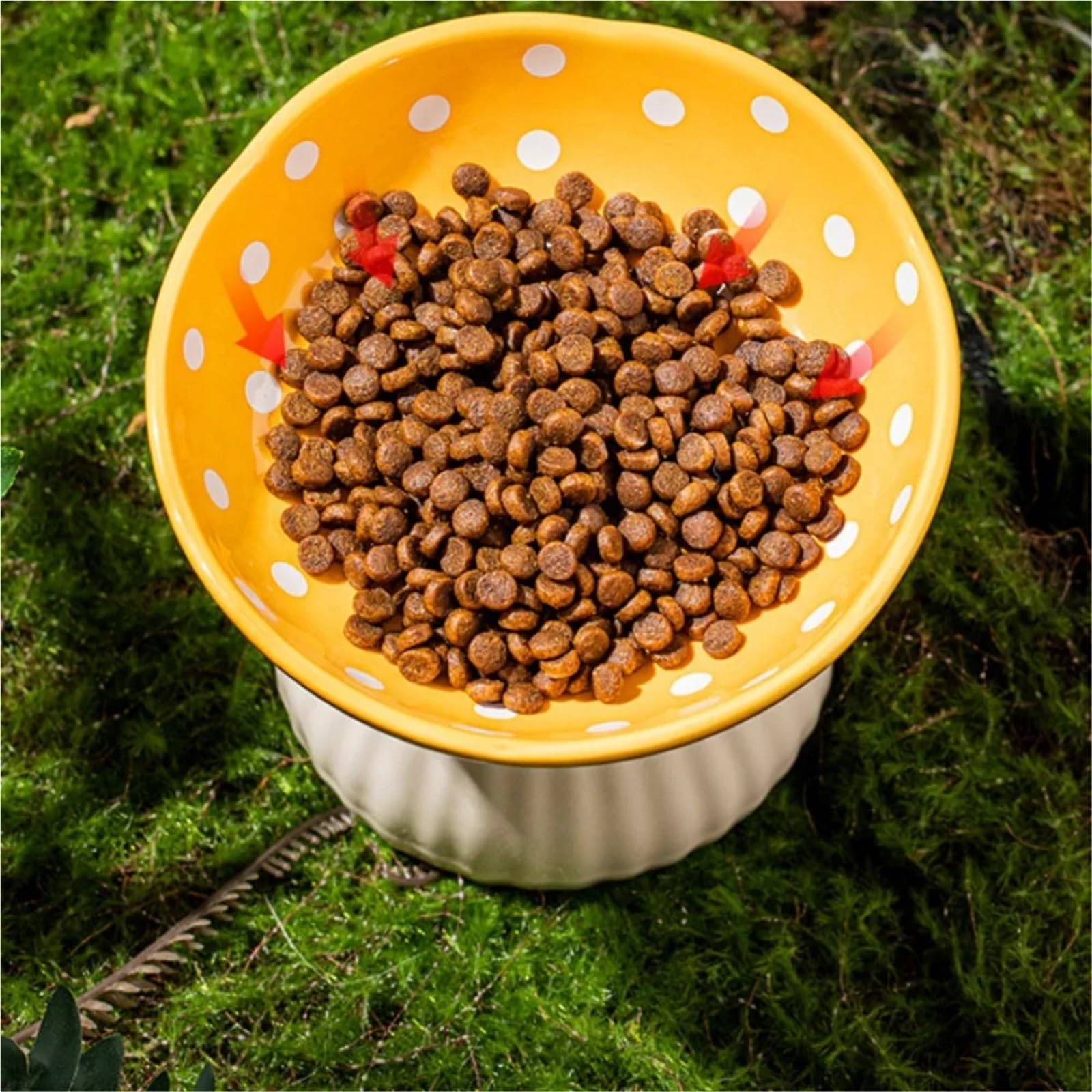 Gamelle surélevée en céramique en forme de champignon pour chat et chien (jaune)