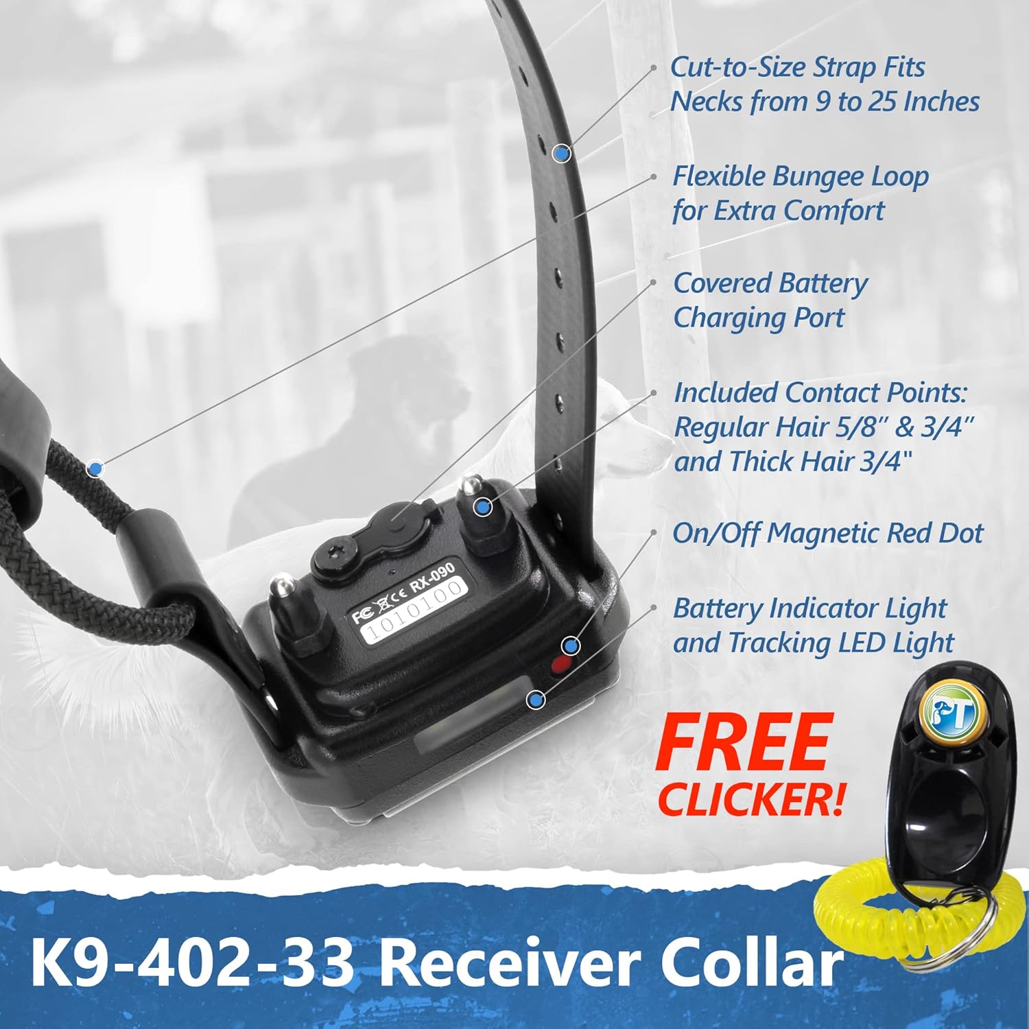 Educator K9-402 Two Dogs K9 Handler Professional E-Collar Training Collar with Remote - Up to 3/4 Mile Range, Waterproof, Rechargeable, 100 Stimulation Levels, Vibration, Tone, 33-Inch Bungee Collar