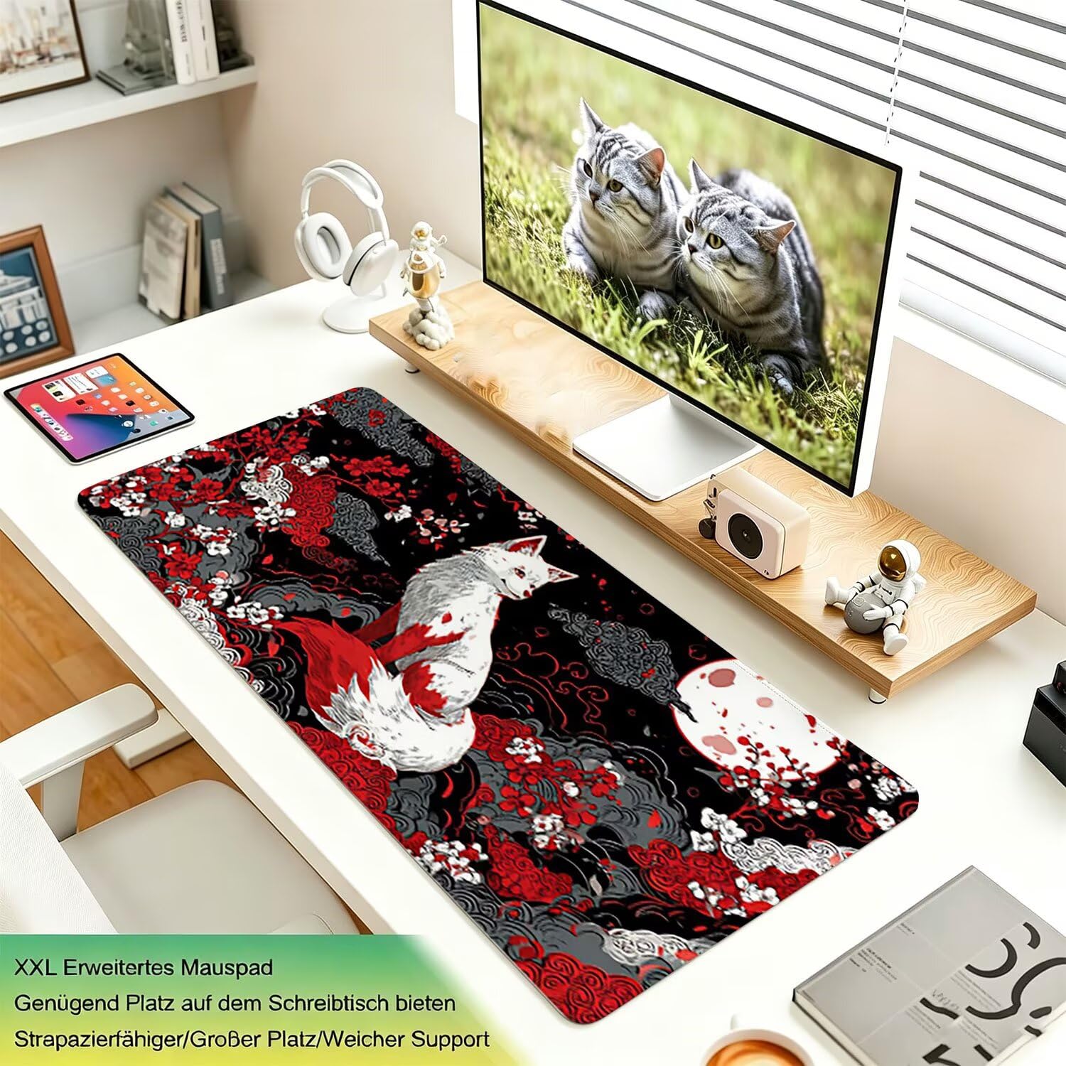 Tappetino Mouse Gaming XXL, Mousepad 1200x600x4mm animale Giappone 0x0-129 | Tappetino Scrivania con Base in Gomma Antiscivolo Bordi Cuciti per Computer, PC, Migliora la Precisione e la Velocità