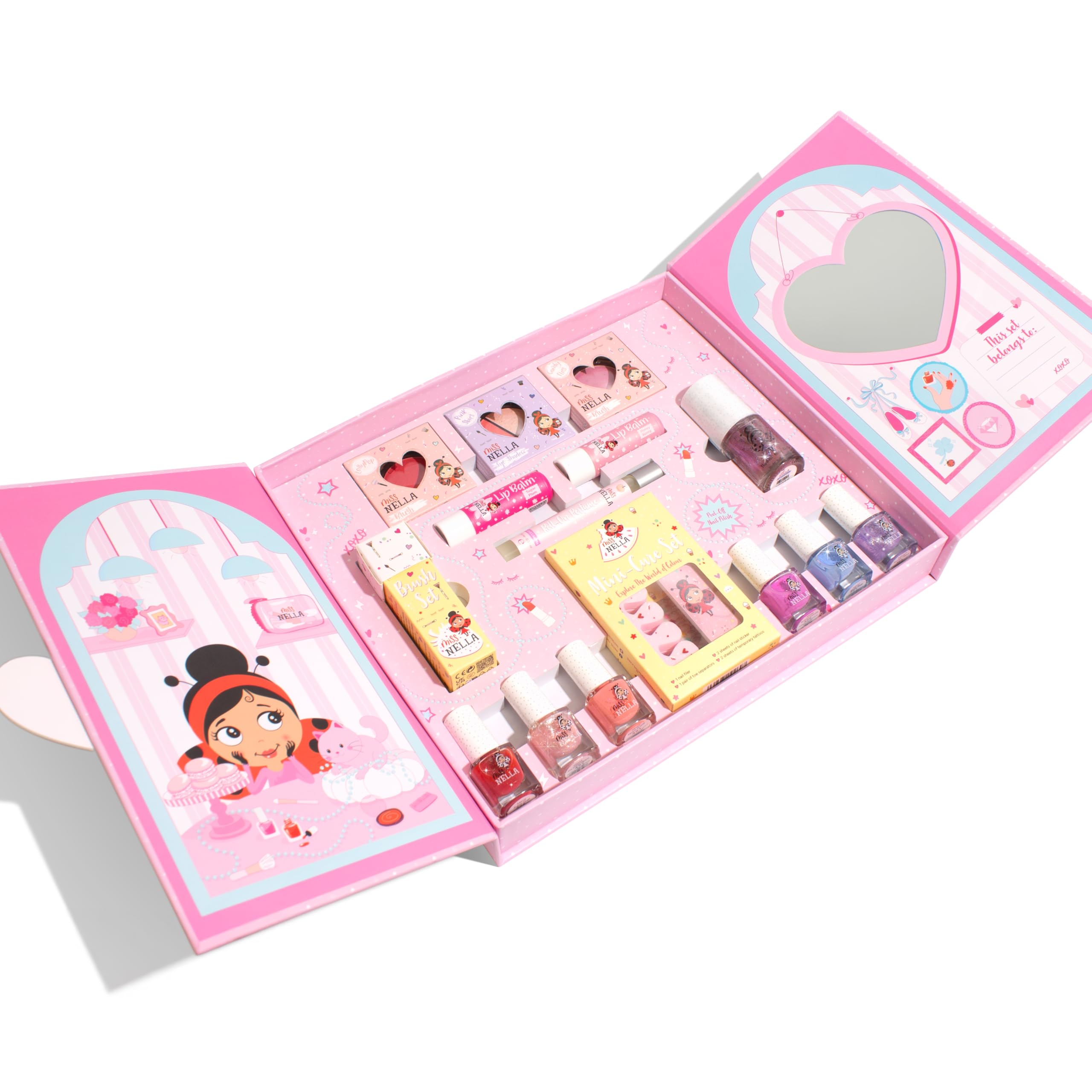Miss Nella Sparkle & Glow Studio, Ungiftiges Kinder-Kosmetikset mit Peel-Off Nagellack, Lipbalm, Glitzer, 29 x 25 x 4 cm