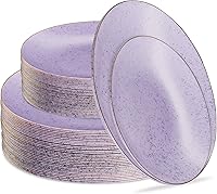 Vista 26 de Plasticpro Juego de 64 piezas de elegantes platos de plástico desechables incluye 32 platos de cena y 32 platos para ensalada, vajilla resistente