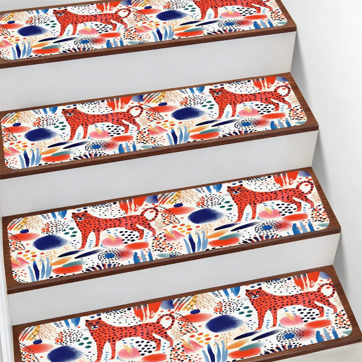 Alfombra para escaleras Mexpekil 7.8x30" lavable de leopardo