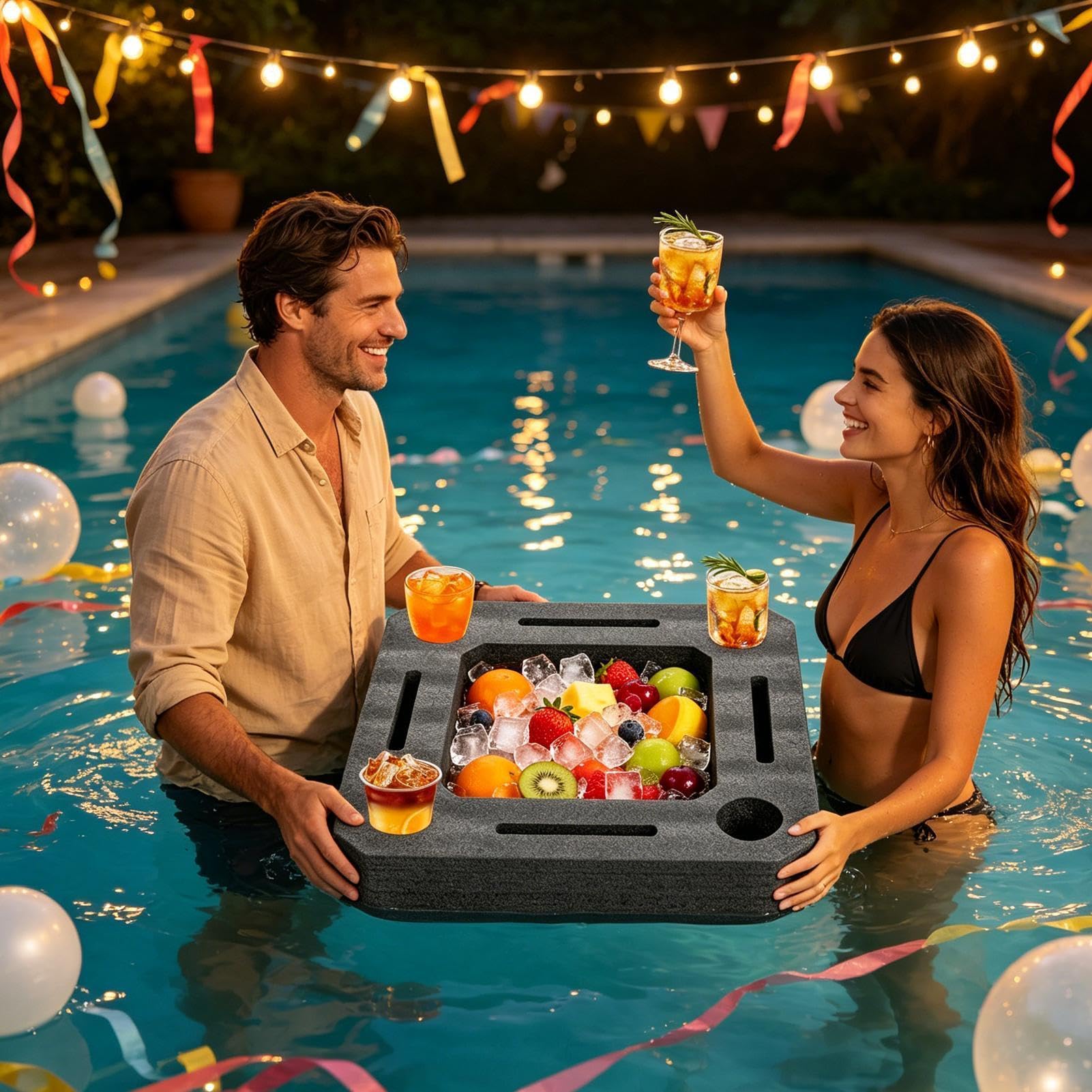 Support à Boissons Flottant pour Piscine Plateau Portable de Rangement et