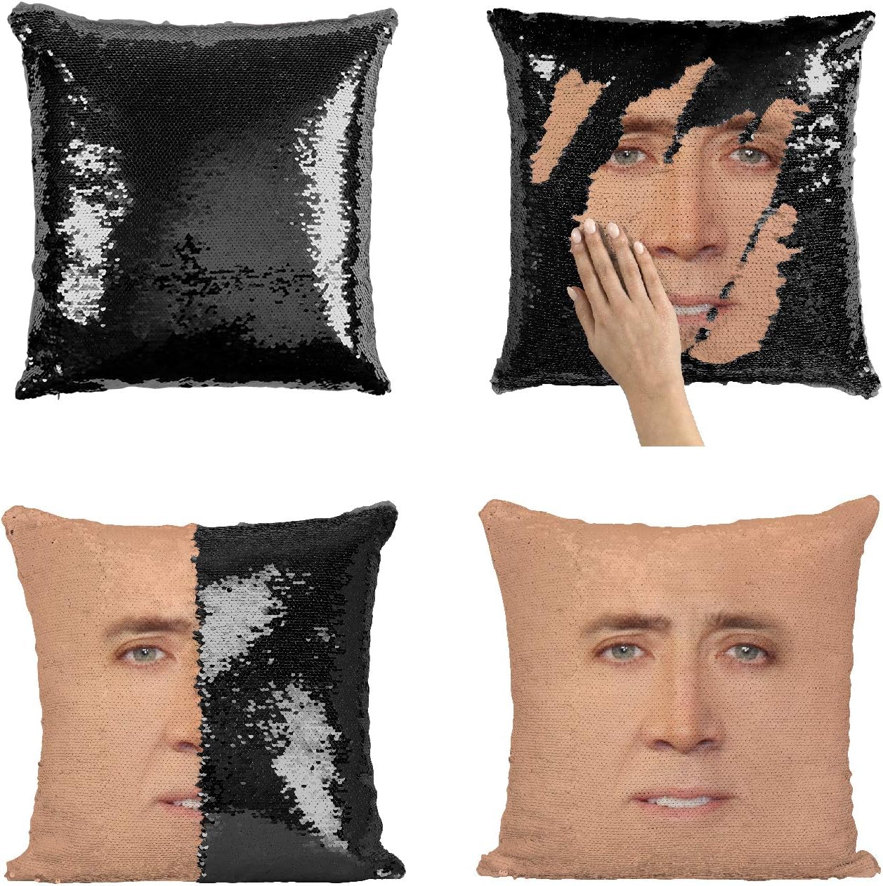 Nicolas Cage Sequin Pillow Sequin, Black Sequins Pillowcase Two Color Pillow Gift for Her and for Him Magic Pillow Mermaid Pillow Scales Pillow Cover