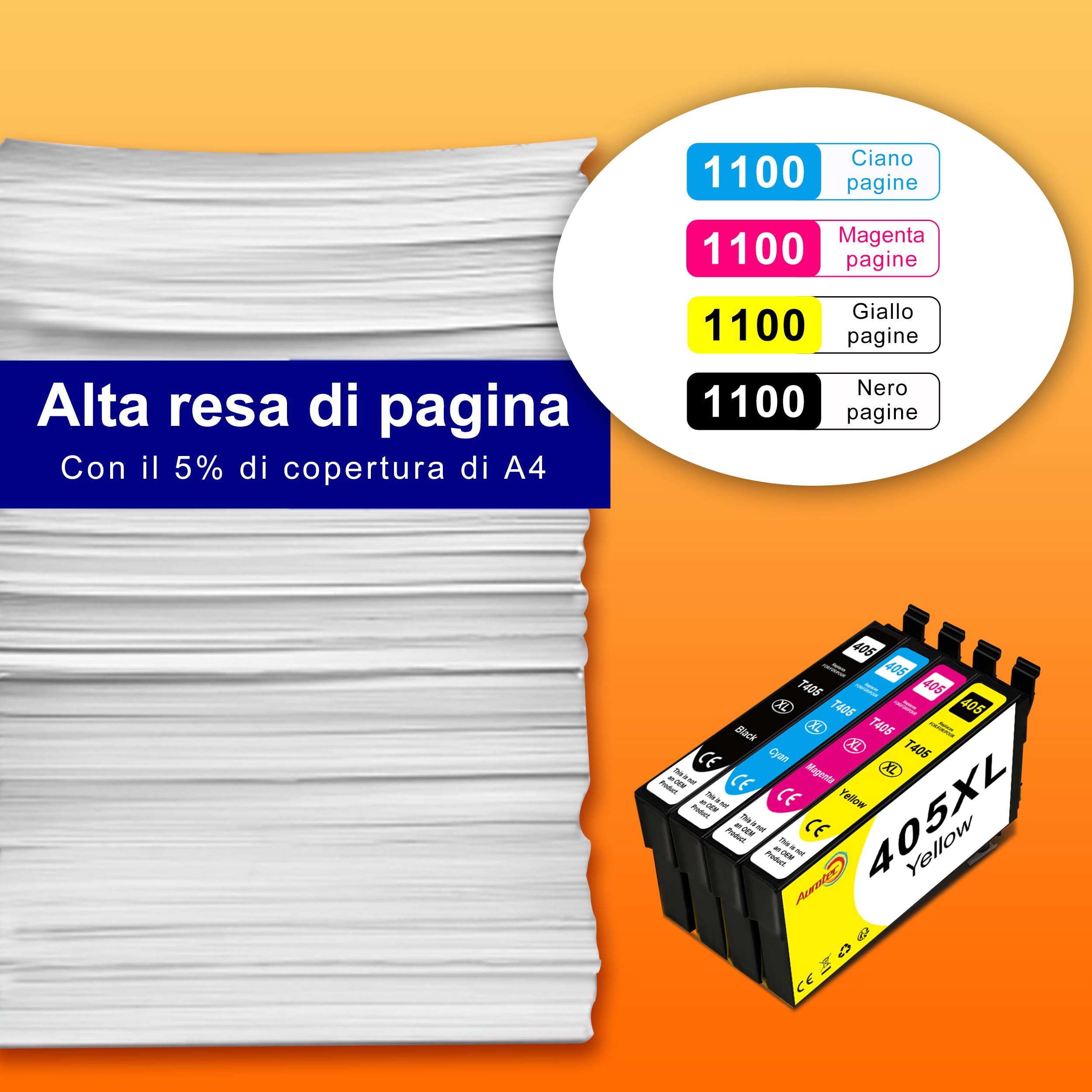 Aurotec Cartucce 405 405 XL Compatibili con Cartucce Epson 405 405 XL Multipack Compatibile con Epson WF 7310 WF7840 WF7830 WF7835 WF3820 WF3825 WF4830 WF4820 WF4825 (6-Pack)