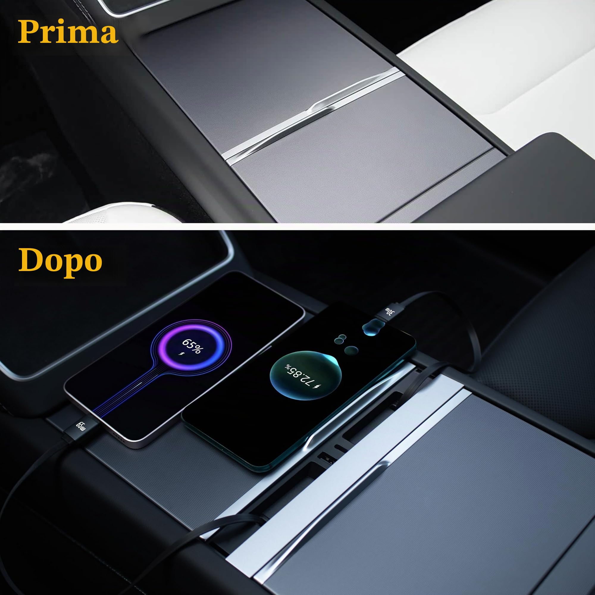 Hub Caricatore USB per Tesla con 2 Cavi Retrattili Type-C per Model Y Juniper 2025-2026 & Model 3 Highland 2024-2025,Totale 140W Stazione di Ricarica per Telefono Console Centrale Accessori