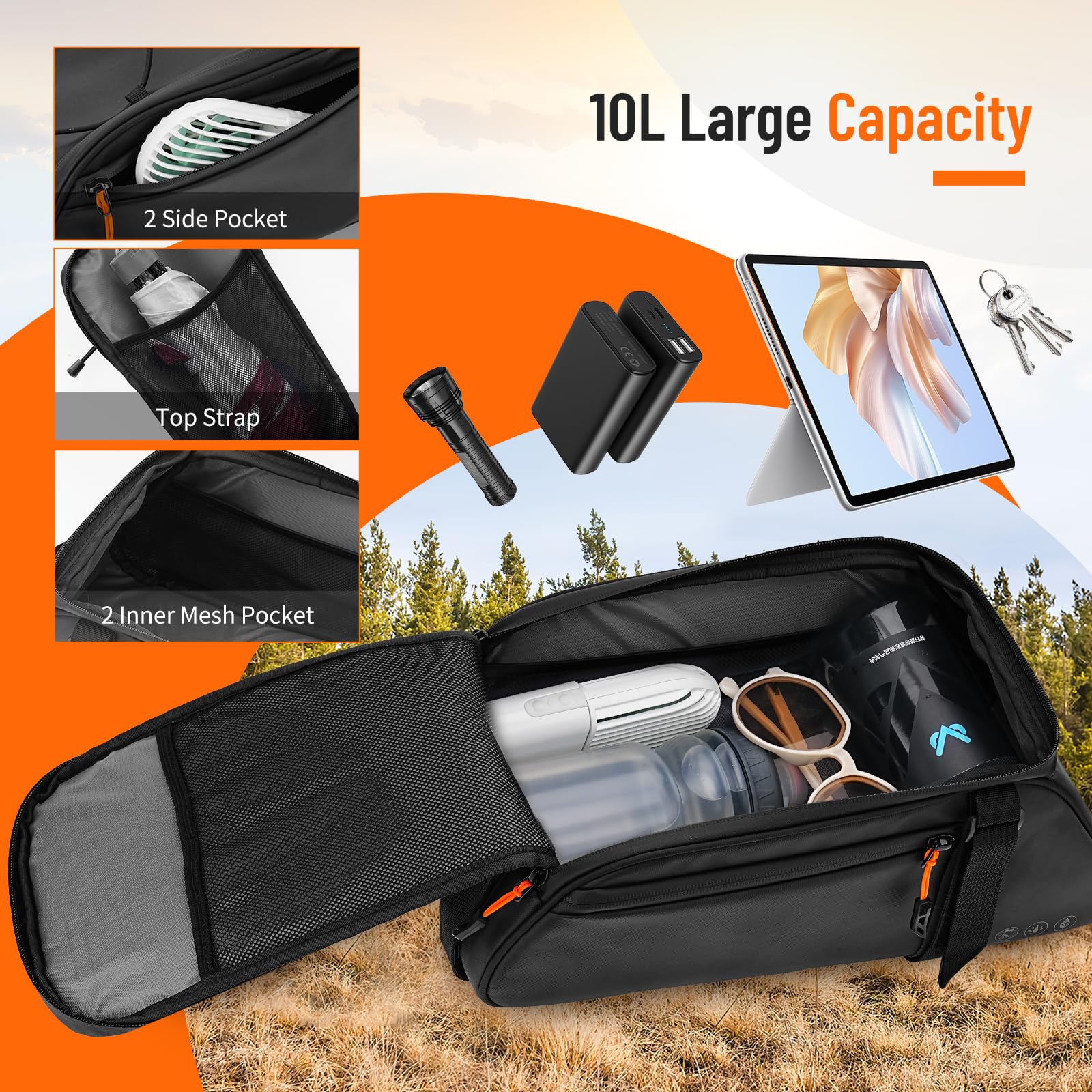 Borsa Da Bici Posteriore Impermeabile 10L, Riflettente, Con Tracolla - Per Mountain Bike, Pendolari