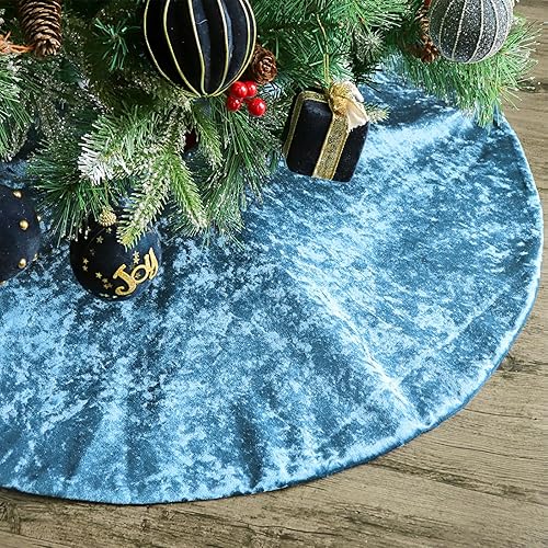 Falda de árbol de Navidad 36 pulgadas azul pavo real de lujo de terciopelo de felpa de pelo de árbol de Navidad, decoraciones navideñas vintage