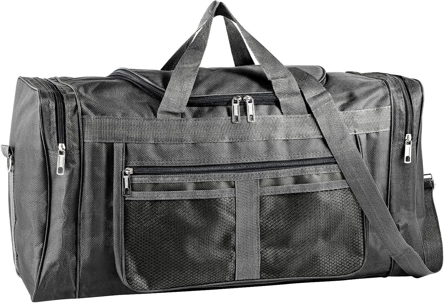 BREEZENEST Large Sports Holdall Bag 60L Duffel - Water Resistant Nylon Gym Bag for Men, Fishing & Travel, Army Green/Black, Spacious 56x29x24cm Weekender Bag with Shoulder Strap (Black)