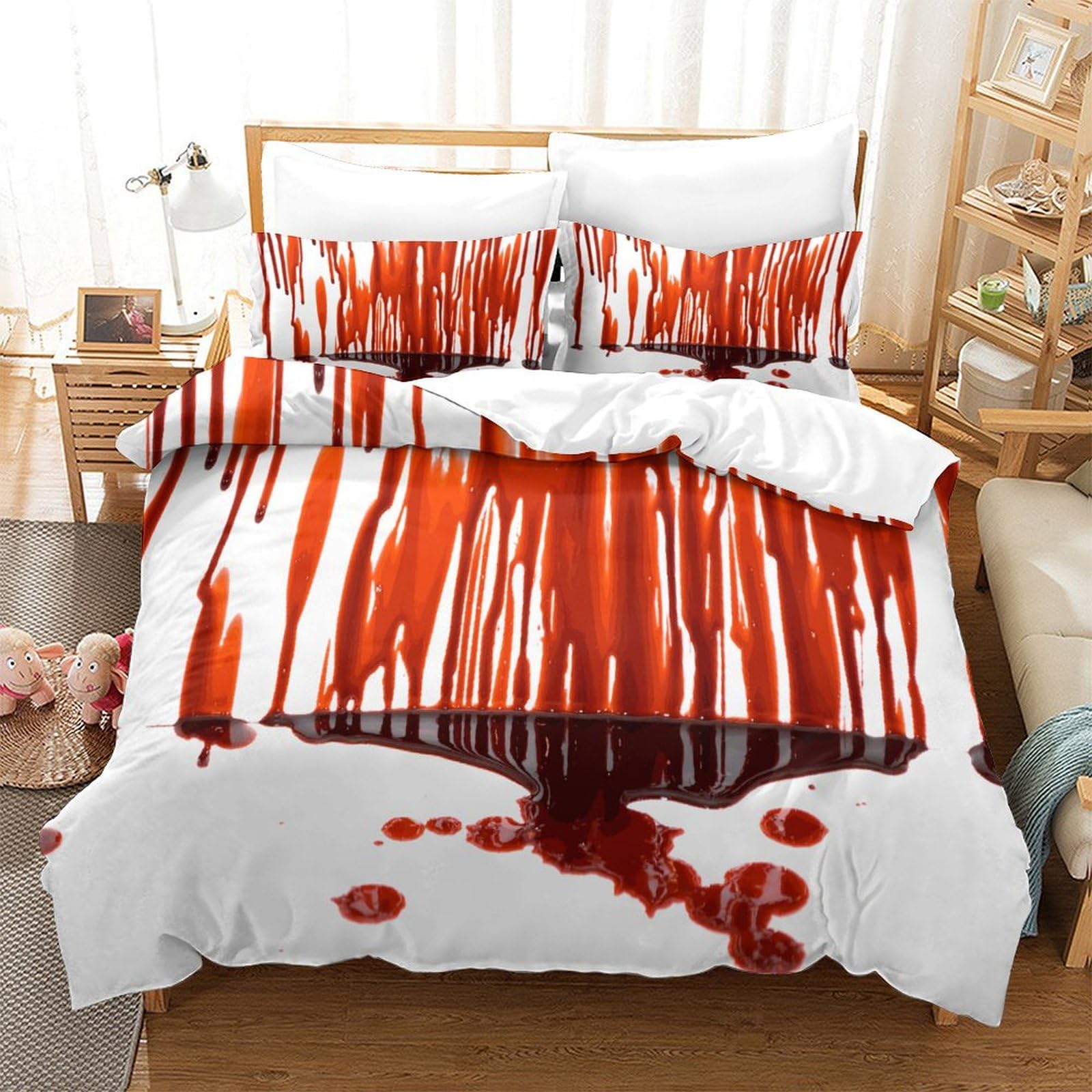 3D Printed Blood Splash Art Duvet Cover Set 3pcs Microfiber Stain Pattern Bedding Set King（220x240cm）