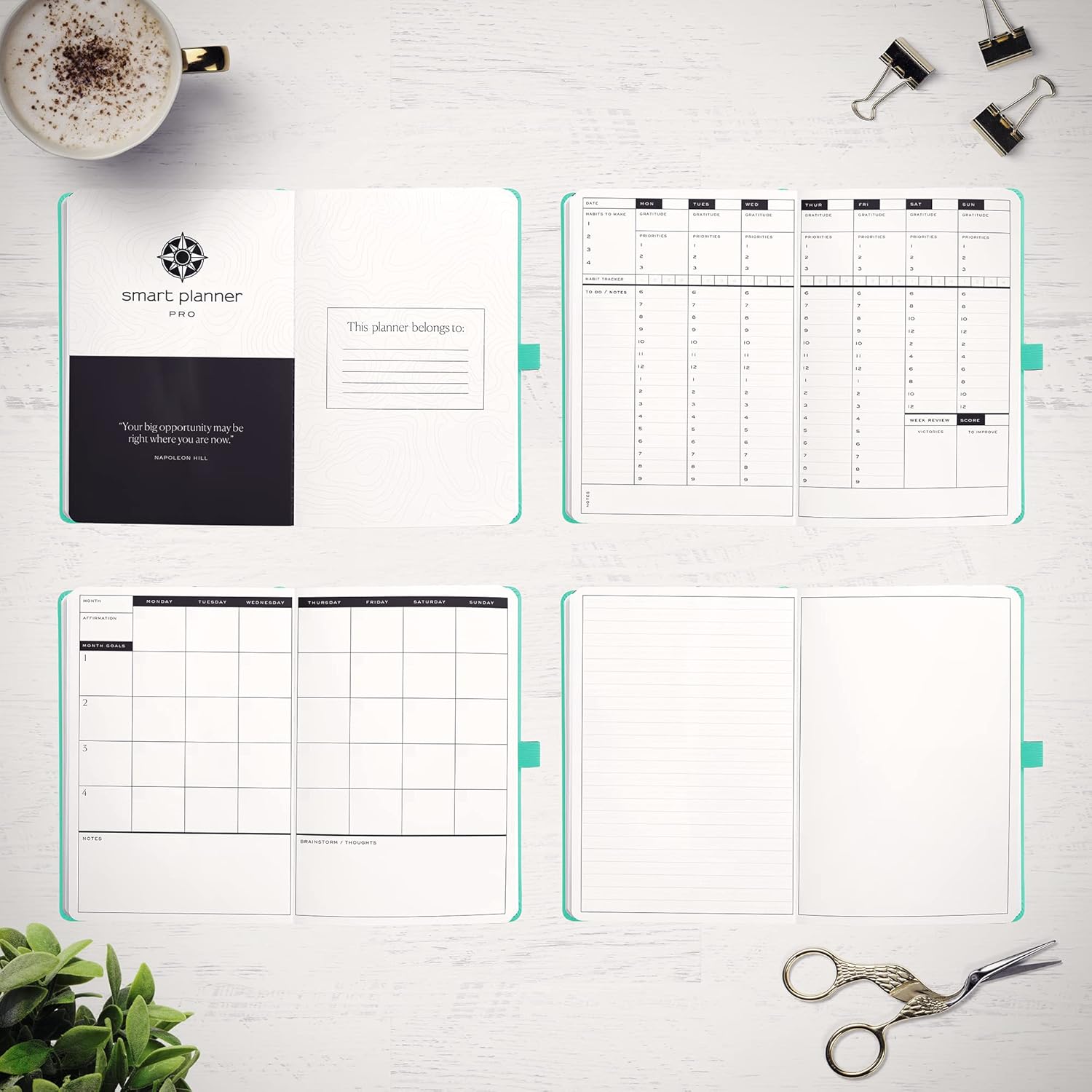 Smart Planner Pro – Small 8.6 x 5.7 inches (A5) – Undated Agenda Daily Planner – Tested & Proven to Achieve Goals & Increase Productivity, Time Management & Happiness with Weekly, Monthly, Gratitude Sections, Back Pocket (Turquoise) : Office Products
