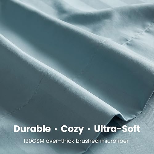 Miniatura 3 de SLEEP ZONE - Juego de sábanas refrescantes a rayas, tamaño matrimonial, 4 piezas, juego de sábanas encimeras y fundas de almohada súper suaves,