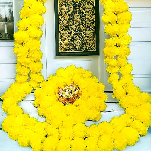 Miniatura 3 de Juego de 5 guirnaldas de caléndula de 5 pies de largo, guirnalda de flores para decoración de bodas indias, guirnalda de flores para Pooja, boda,