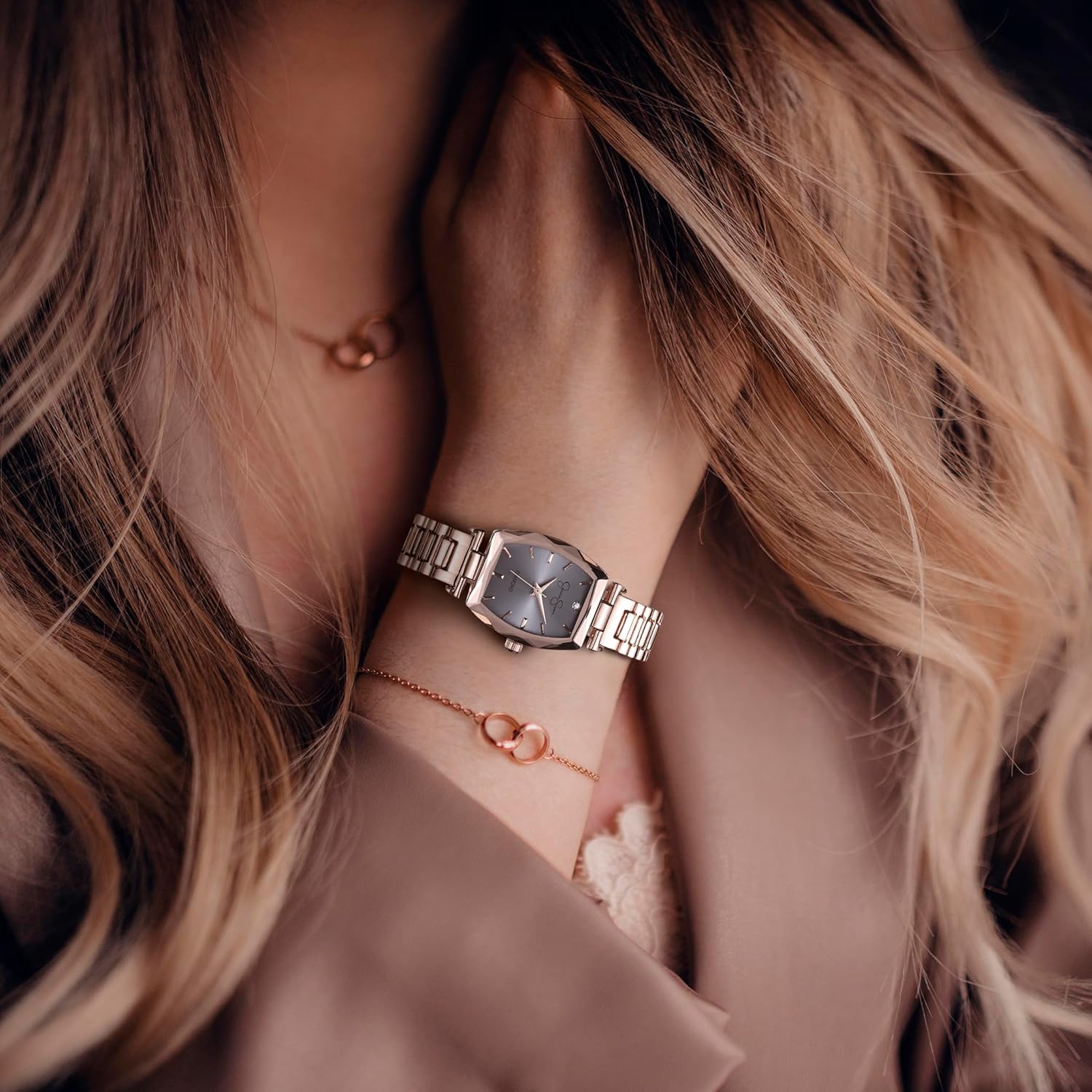 Jessica Simpson Diamond Collection Women's Watch, Classic Quartz, Metal Band, Barrle Faceted Crystal Face, Elegant Dress Watch for Women