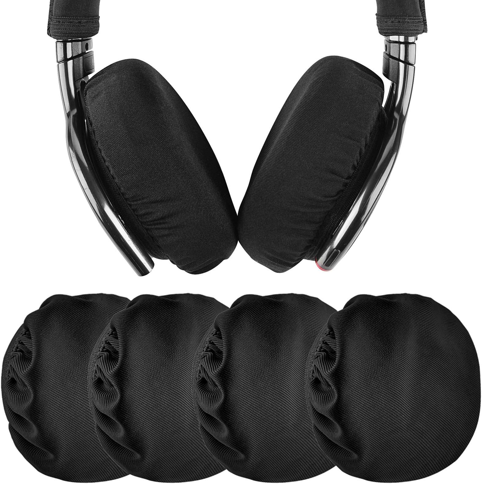 Geekria 2 Pairs Flex Fabric Headphones Ear Covers - Product Safety Certified - Washable & Stretchable Earcup Protectors for Over-Ear Headsets, Sweat Pads for Gym, Gaming (Size M/Black)
