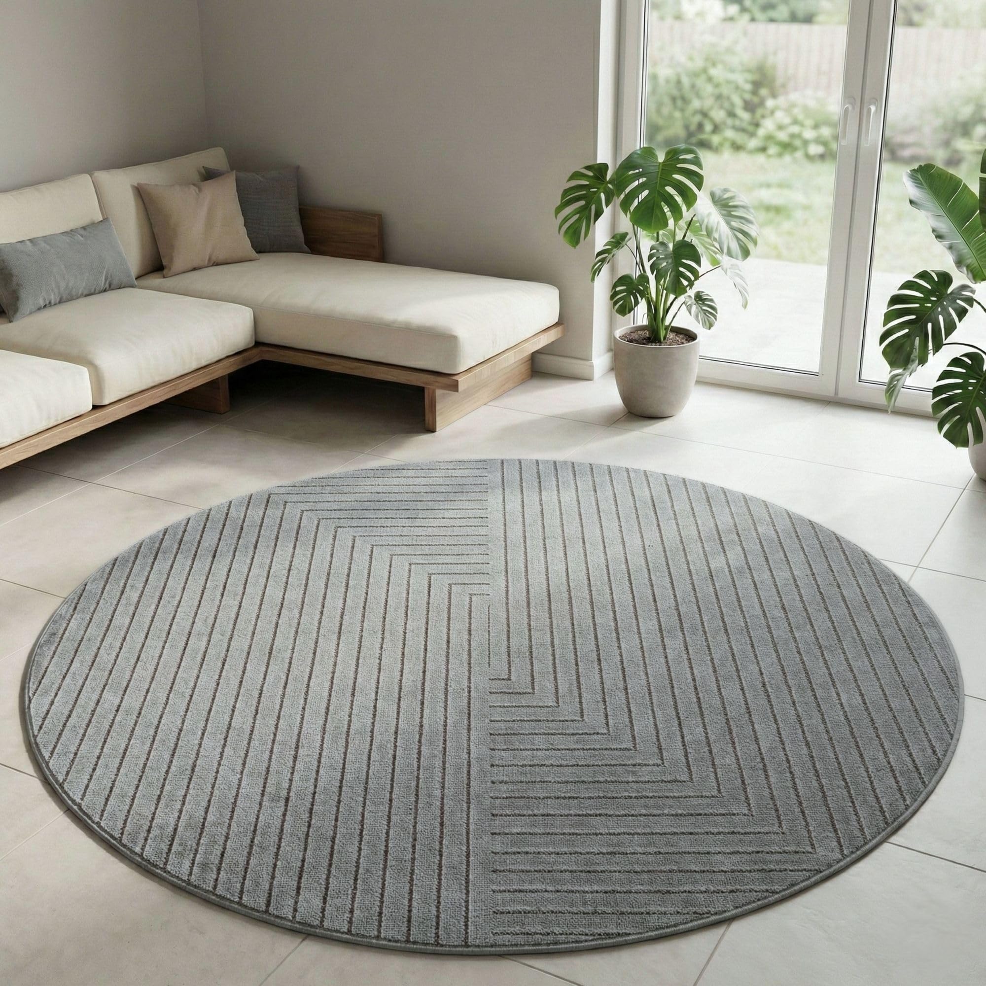 Carpetsale24 Kurzflor Teppich Beige Wohnzimmer Schlafzimmer 3D Hoch-Tief-Effekt, Skandinavisch Boho Motiv, für Outdoor Bereich geeignet Terrassen oder im Balkon