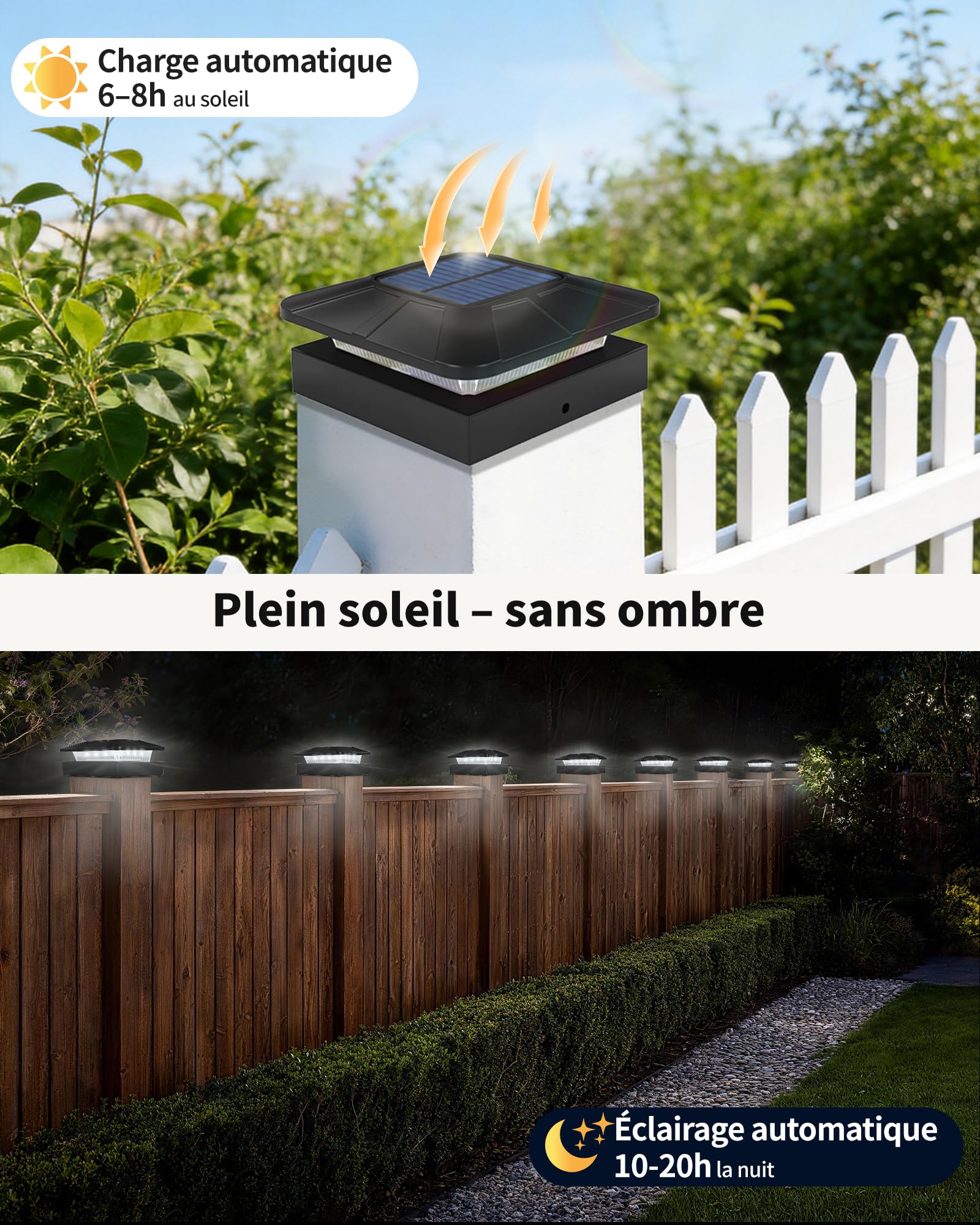 BRIMAX Lampe Solaire Poteau 10x10cm 3000K-6000K LED Étanche