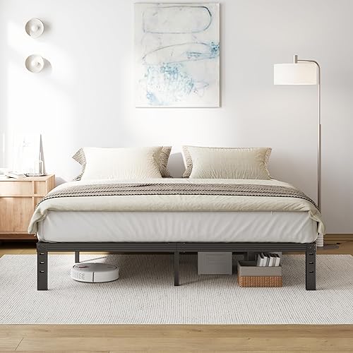 Miniatura 7 de COMASACH Marco de cama de tamaño matrimonial de 12 pulgadas, marco de cama de metal de alta resistencia, soporte de acero resistente de hasta 3500