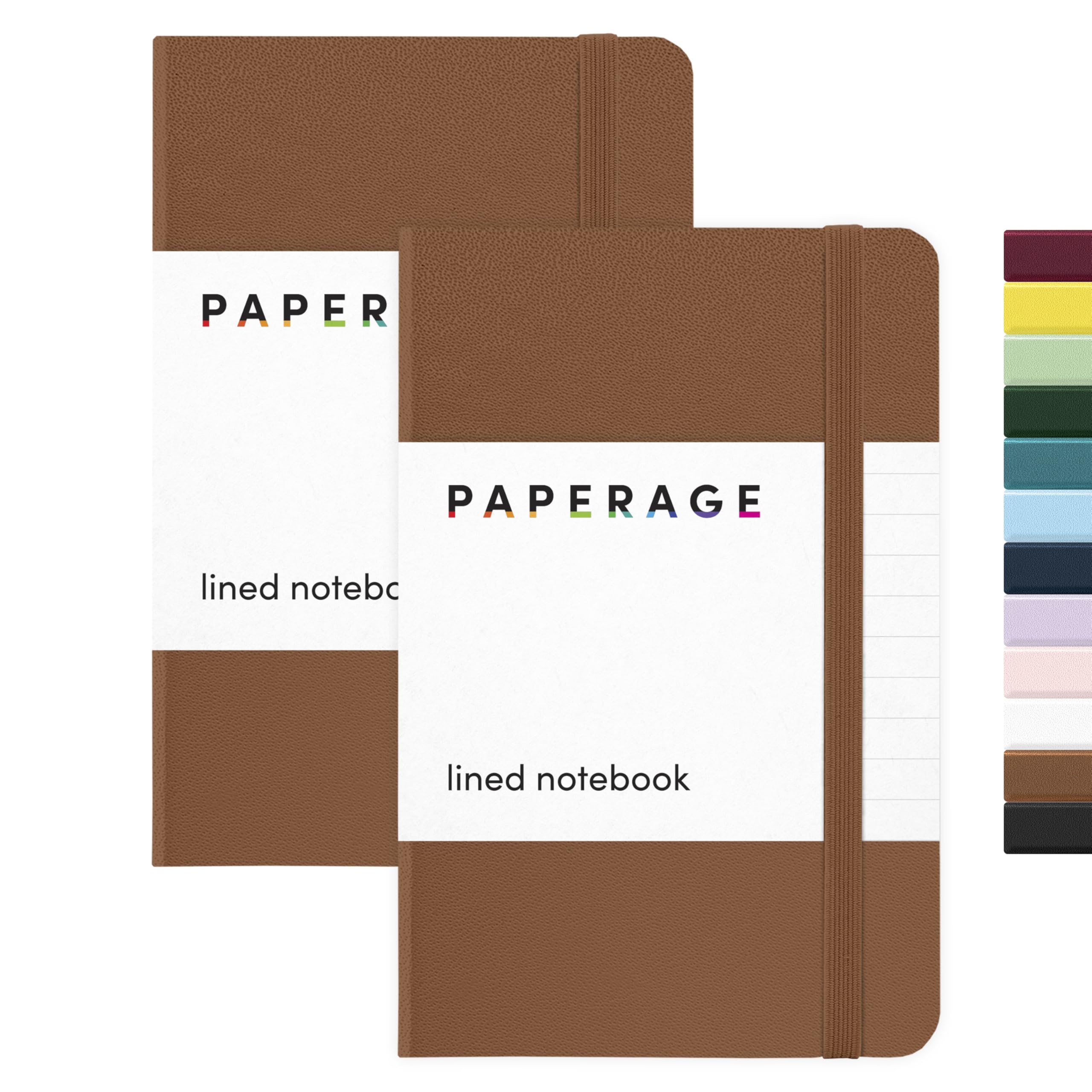 PAPERAGE Lined Pocket Journal Notebook, 2 Pack, (Cognac), 160 Pages, Small Notebook, 3.6 inches x 5.6 inches - 100 GSM Thick Paper, Hardcover