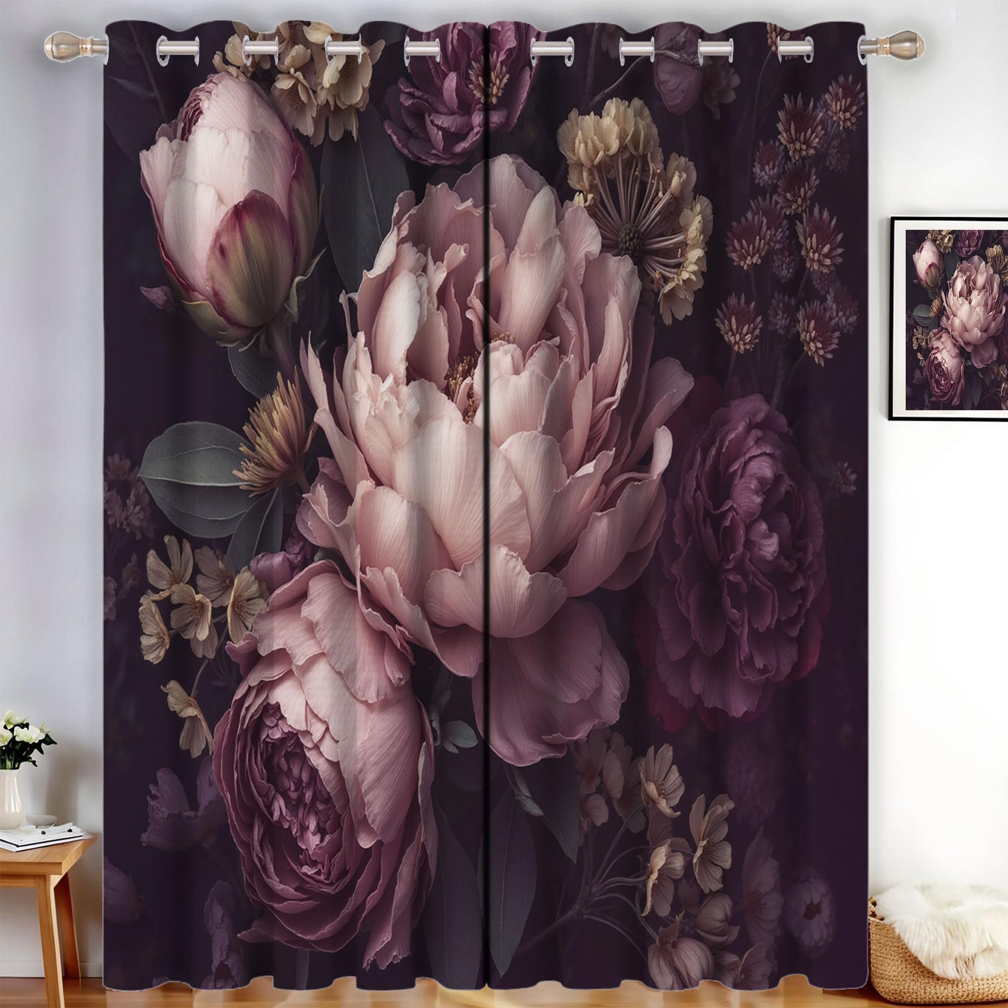 Rideau occultant thermique pivoine rétro jacquard violet de qualité