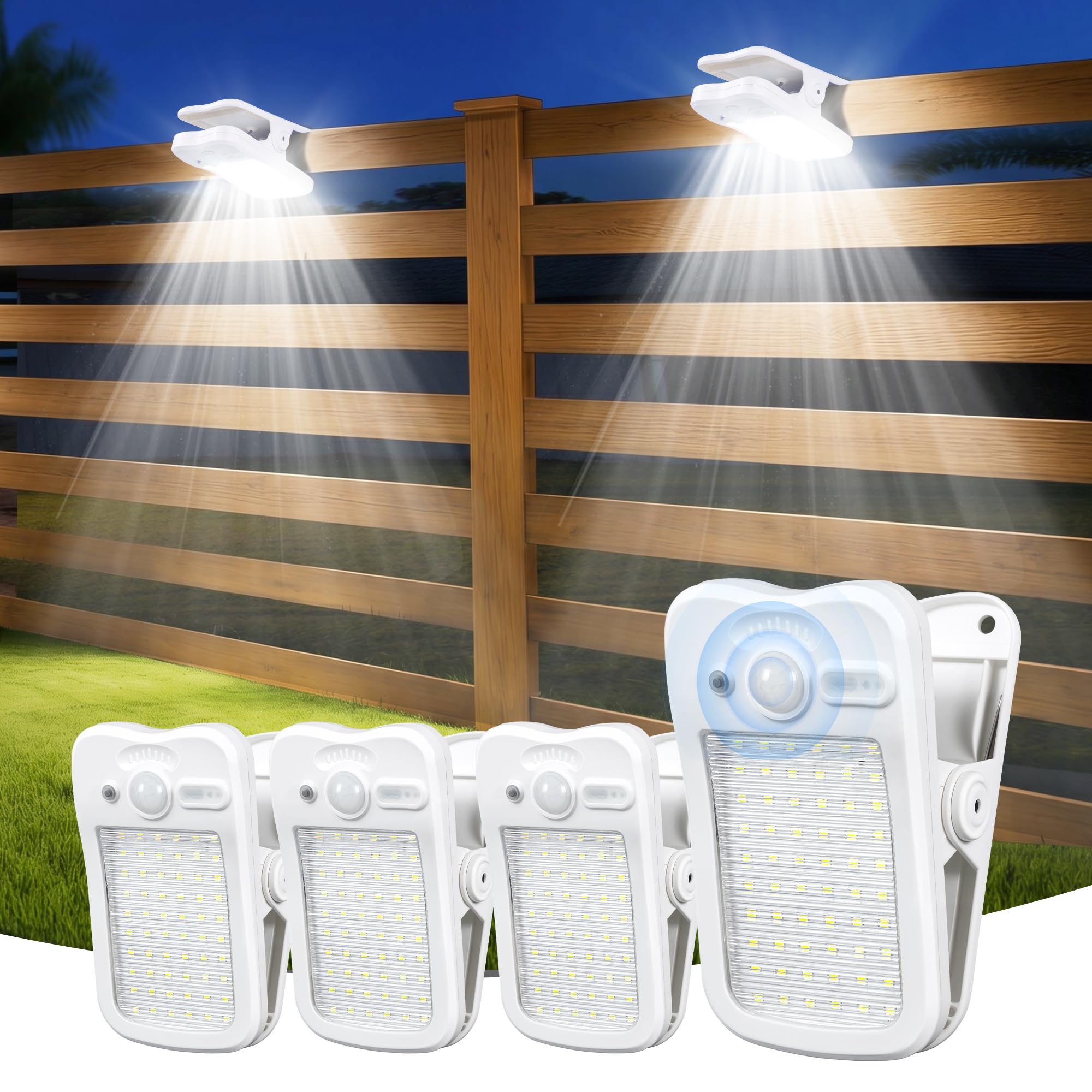 Clip-On Solar Lights Outdoor, Motion Sensor, 4 Pack, White