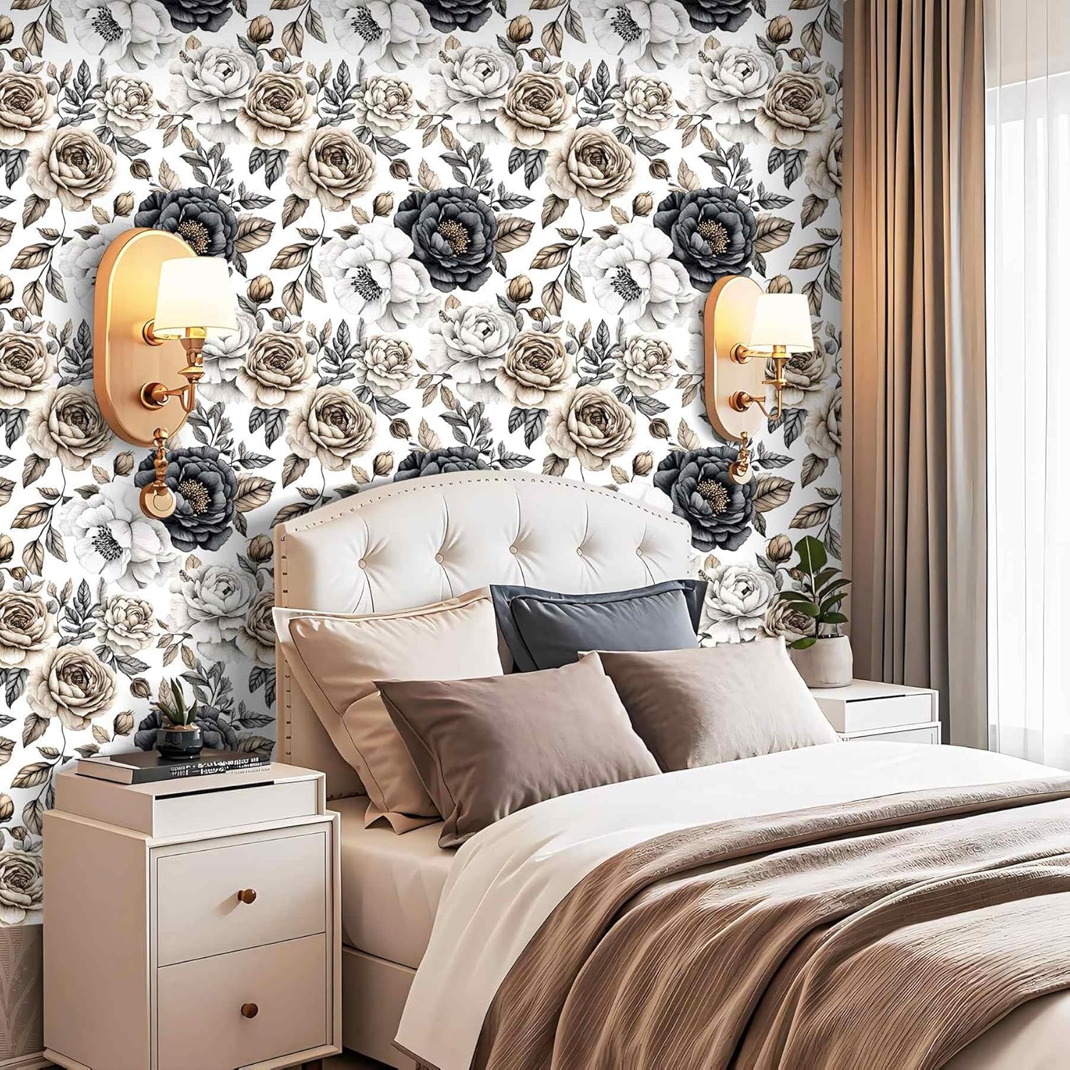 Vintage Floral Peel and Stick Wallpaper, Elegant Rose Botanical Wallpaper for Home Décor | Self Adhesive Vinyl 17.7in x 236in