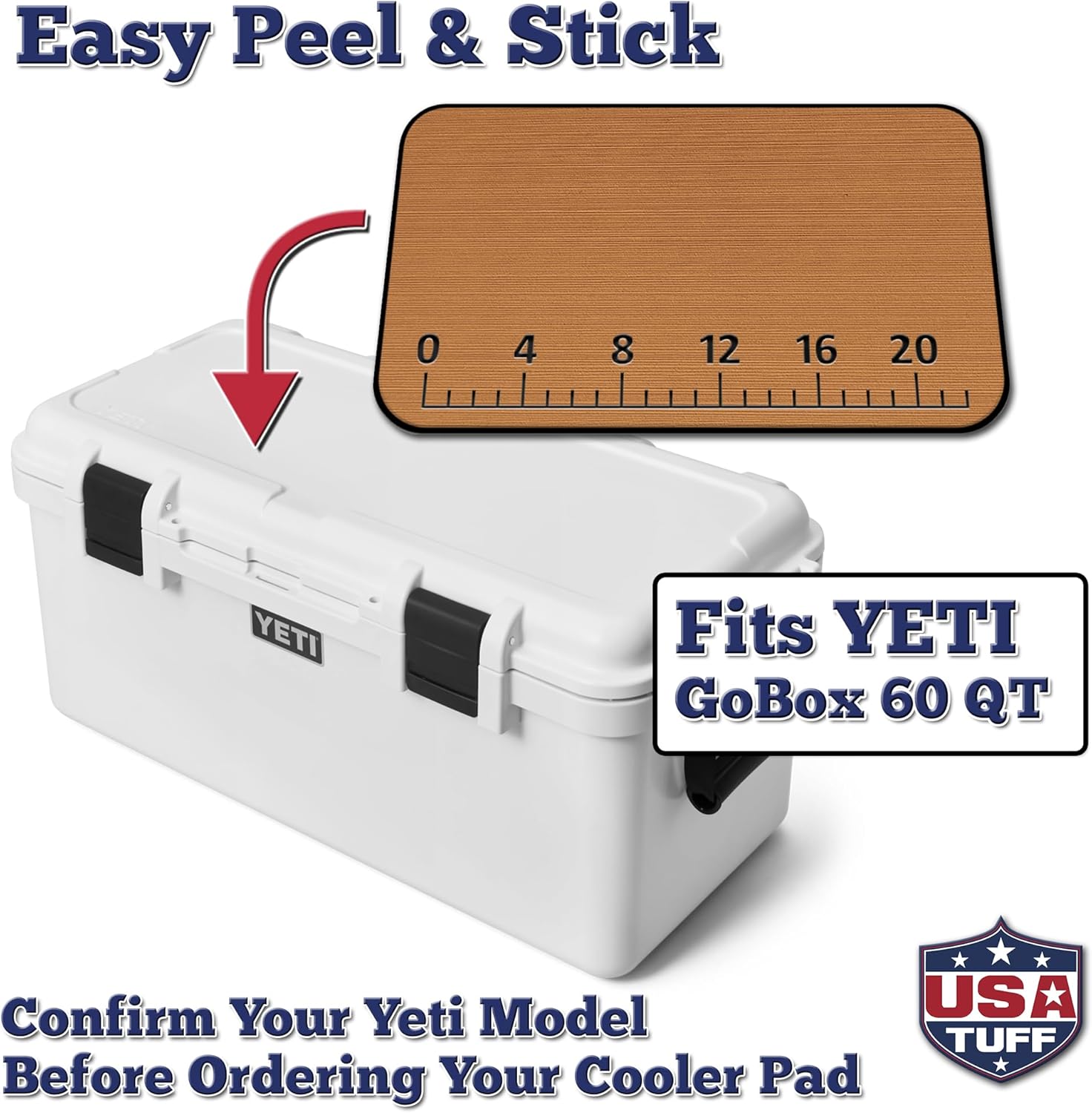 USATuff SeaDek EVA Mat Cooler Pad fits YETI | Peel & Stick Application | Non Slip Comfort Accessories - Fish Measuring Ruler (Mocha-Black)
