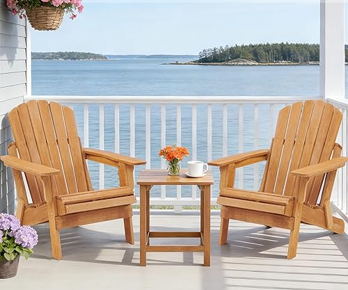 Miniatura 2 de Silla Adirondack plegable de madera de gran tamaño con respaldo y tabla de asiento premontados, silla de patio de madera para jardín, patio trasero