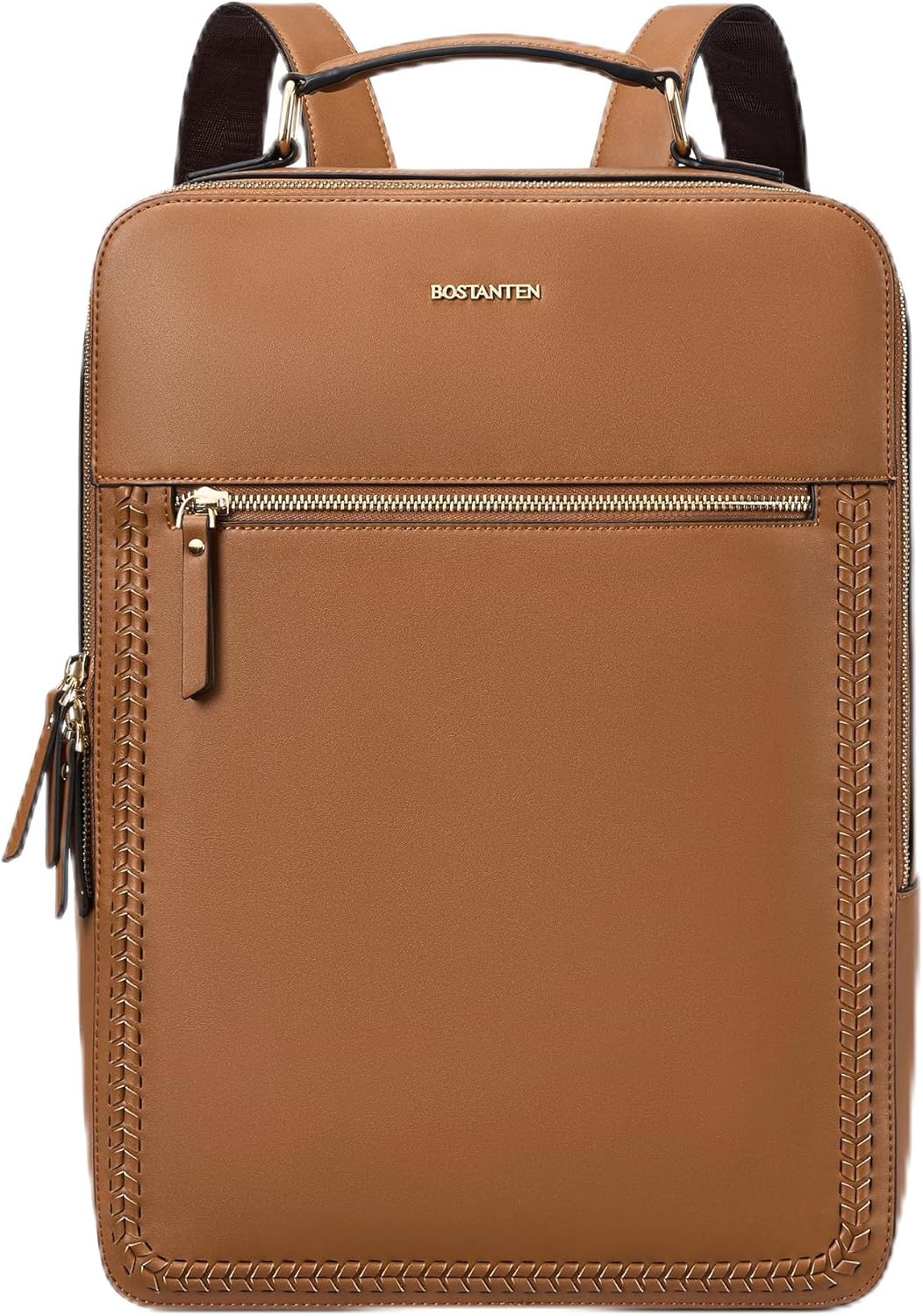 BOSTANTEN Leather Backpack 15.6 inch Laptop Bag Travel Casual Computer Backpack College Business Work Shoulder Bags with Trolley Sleeve for Women Men Brown