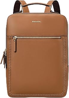 BOSTANTEN Leather Backpack 15.6 inch Laptop Bag Travel Casual Computer Backpack College Business Work Shoulder Bags with Trolley Sleeve for Women Men Brown